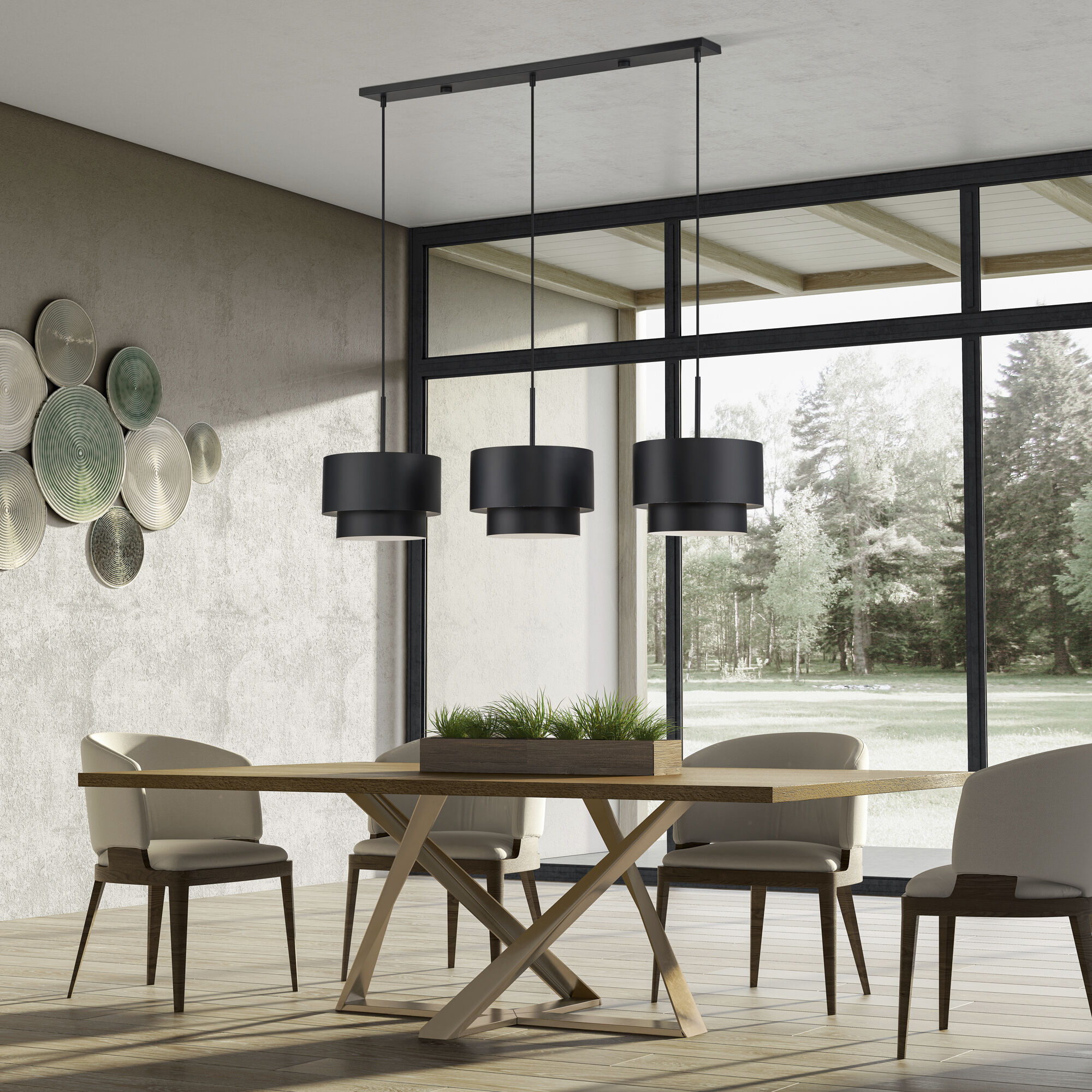 Zolana 3 Light 48 inch Black Linear Chandelier Ceiling Light, Extra Large