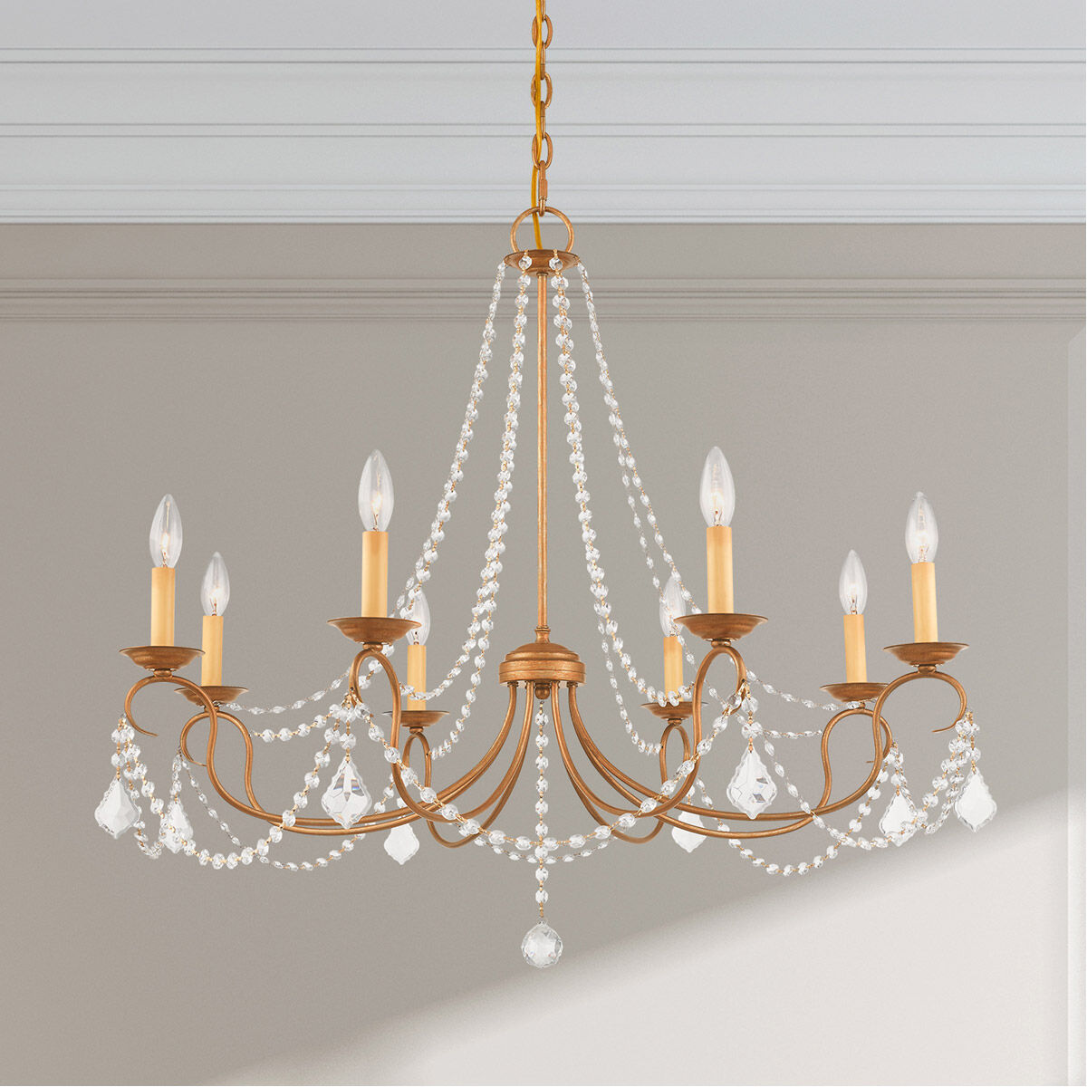 Pennington 8 Light 34 inch Antique Gold Leaf Chandelier Ceiling Light