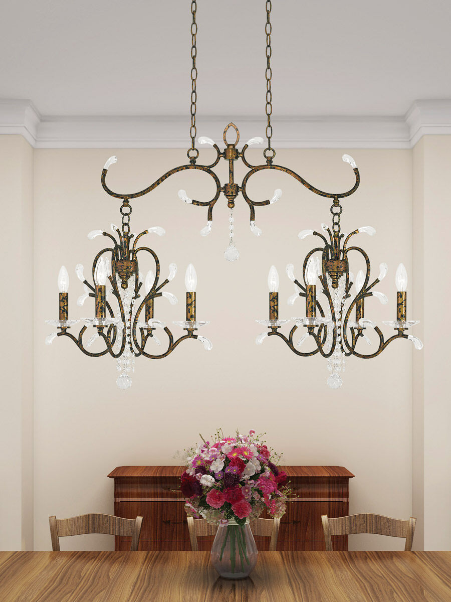 Serafina 8 Light 43 inch Hand Applied Venetian Golden Bronze Linear Chandelier Ceiling Light