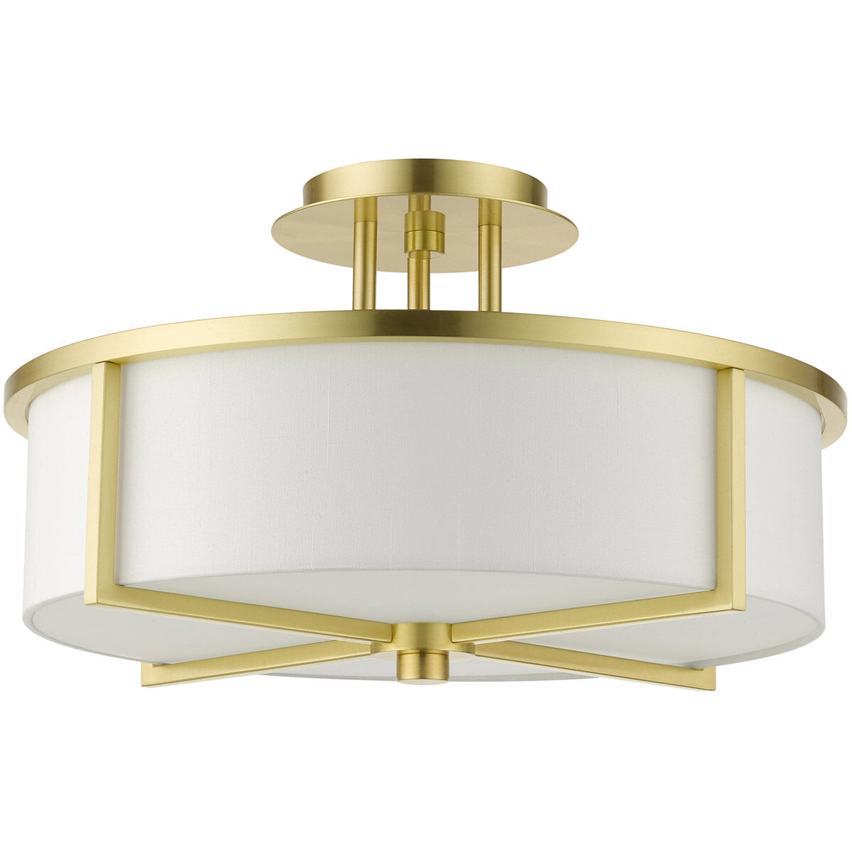 Wesley 3 Light 16 inch Satin Brass Semi Flush Ceiling Light