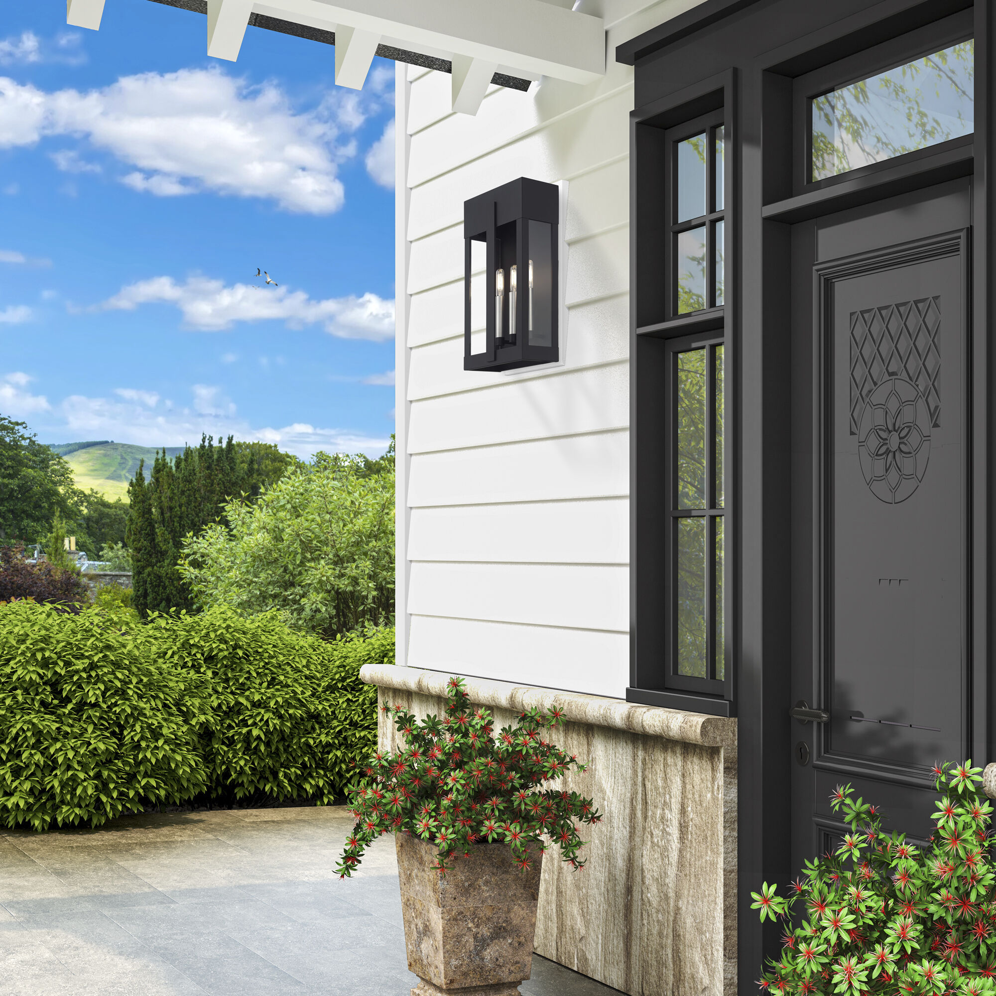 Berksford 3 Light 17 inch Black with Brushed Nickel Candles Outdoor Wall Lantern