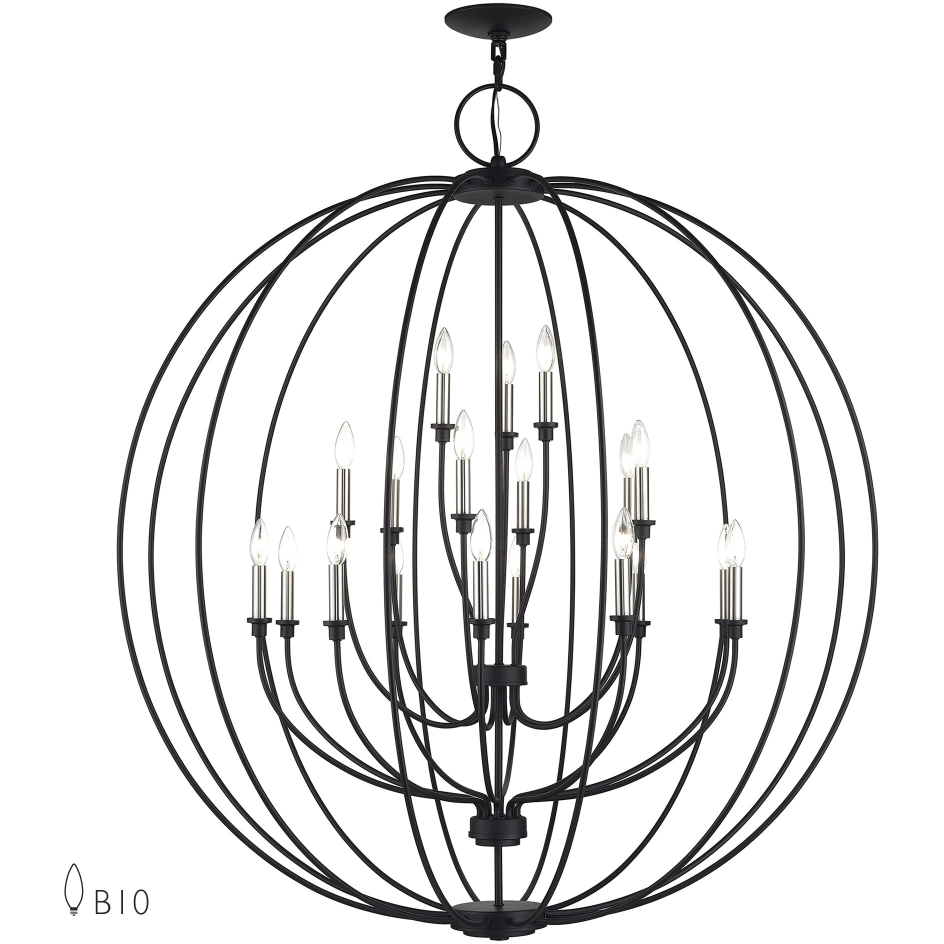 Milania 19 Light 48 inch Black with Brushed Nickel Accents Foyer Chandelier Ceiling Light