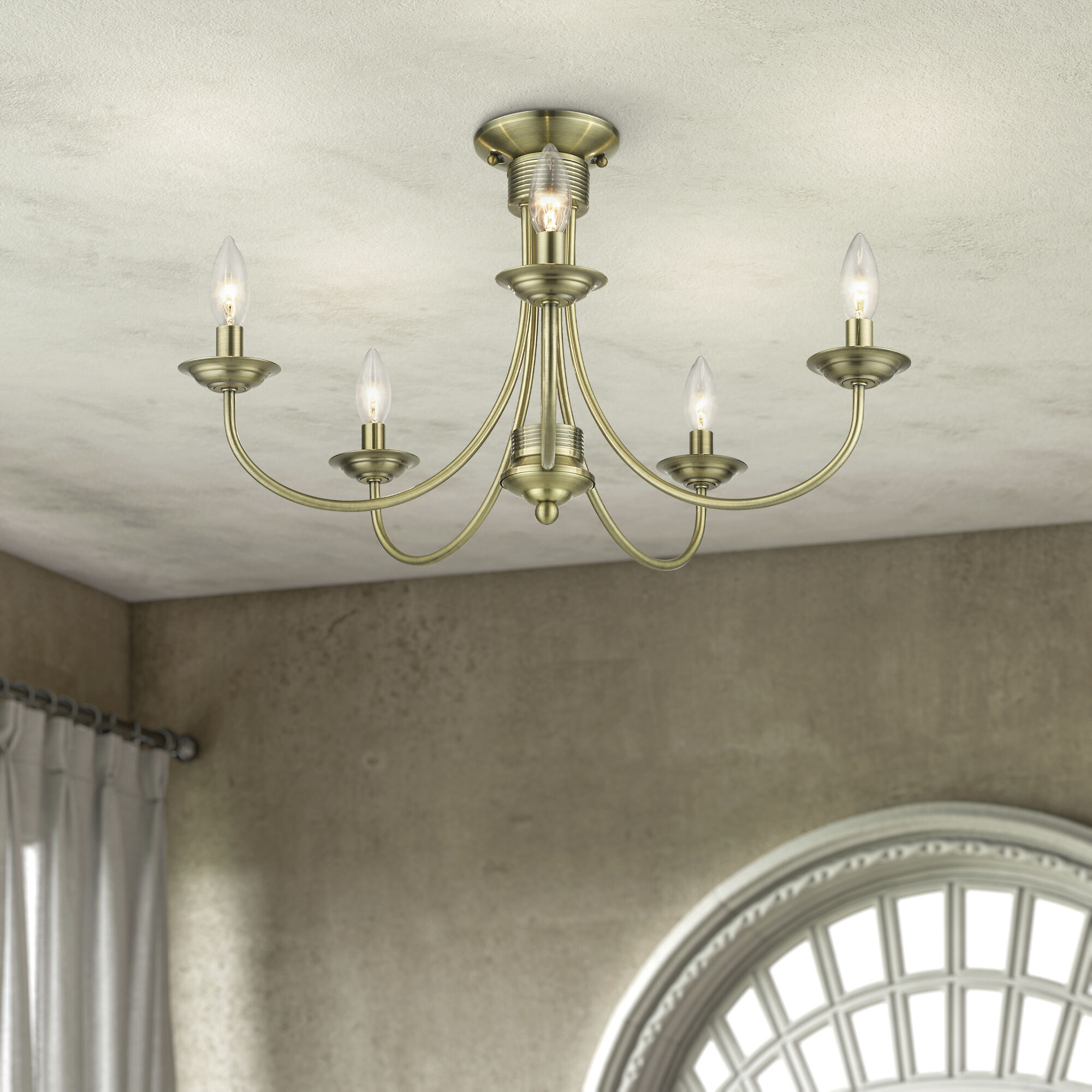 Estate 5 Light 24 inch Antique Brass Semi Flush Mount Ceiling Light, Large