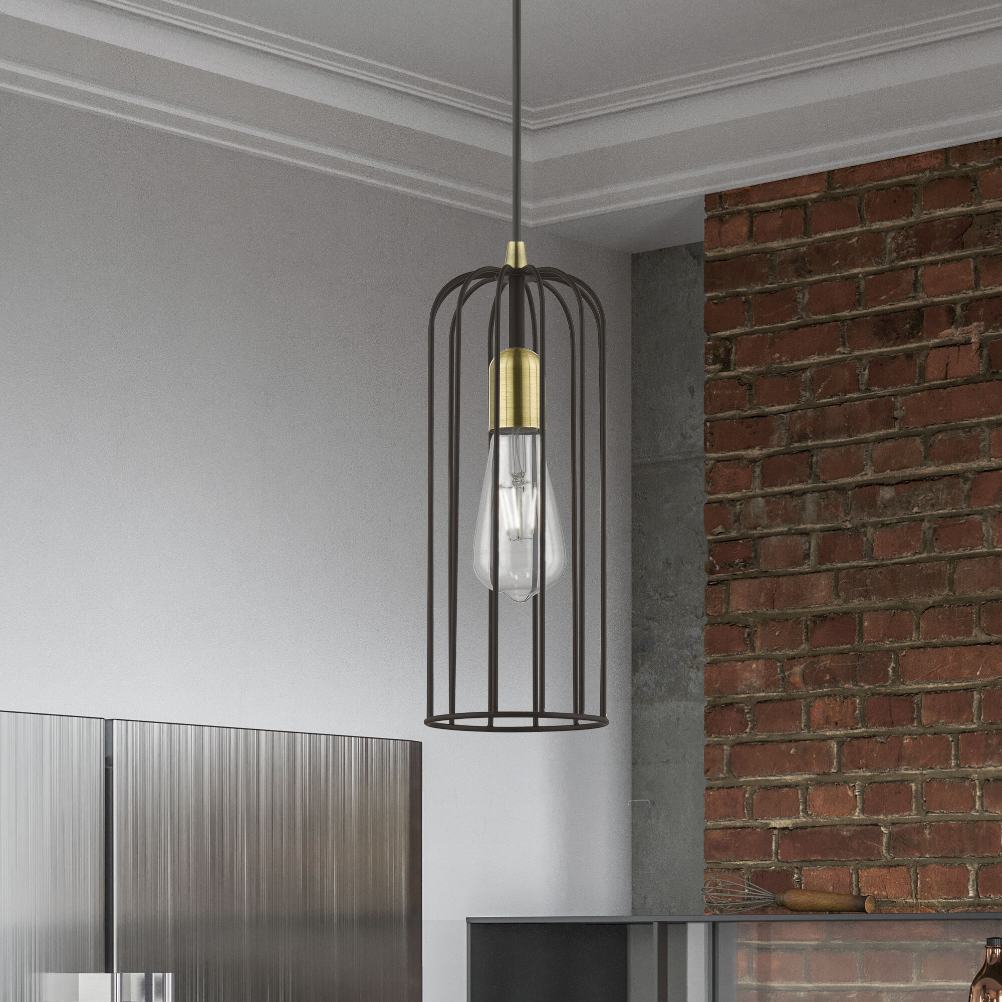 Glenbrook 1 Light 5 inch Bronze with Antique Brass Accents Pendant Ceiling Light