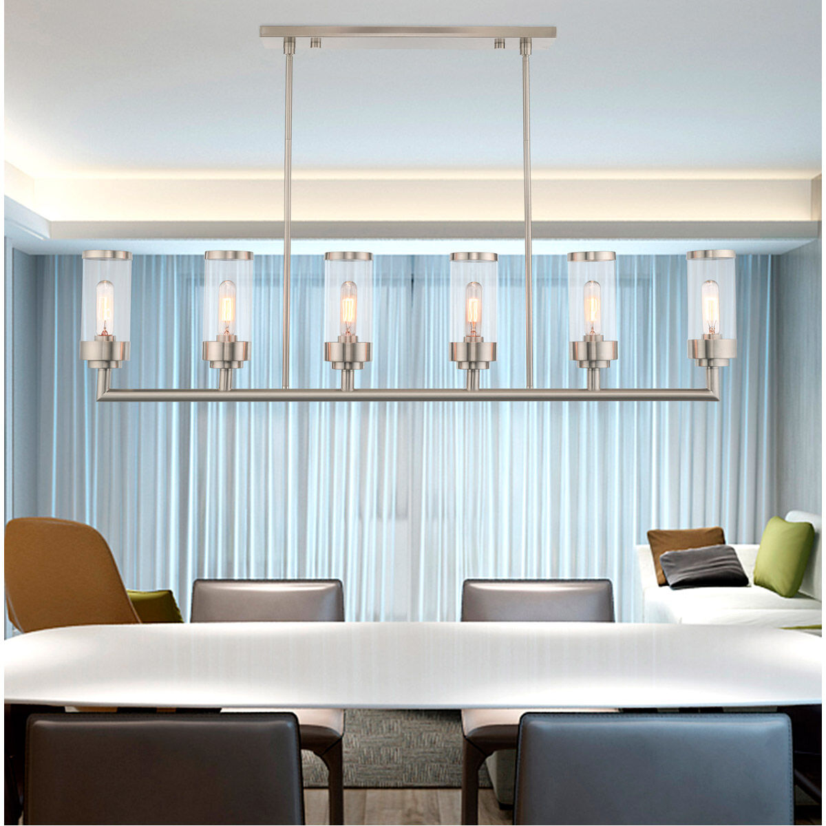 Hillcrest 6 Light 48 inch Brushed Nickel Linear Chandelier Ceiling Light