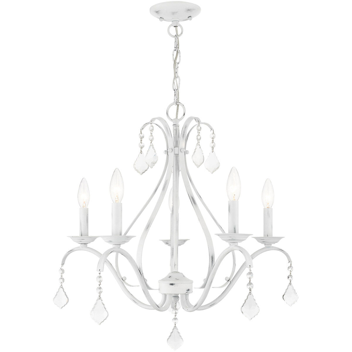 Caterina 5 Light 24 inch Antique White with Clear Crystals Chandelier Ceiling Light