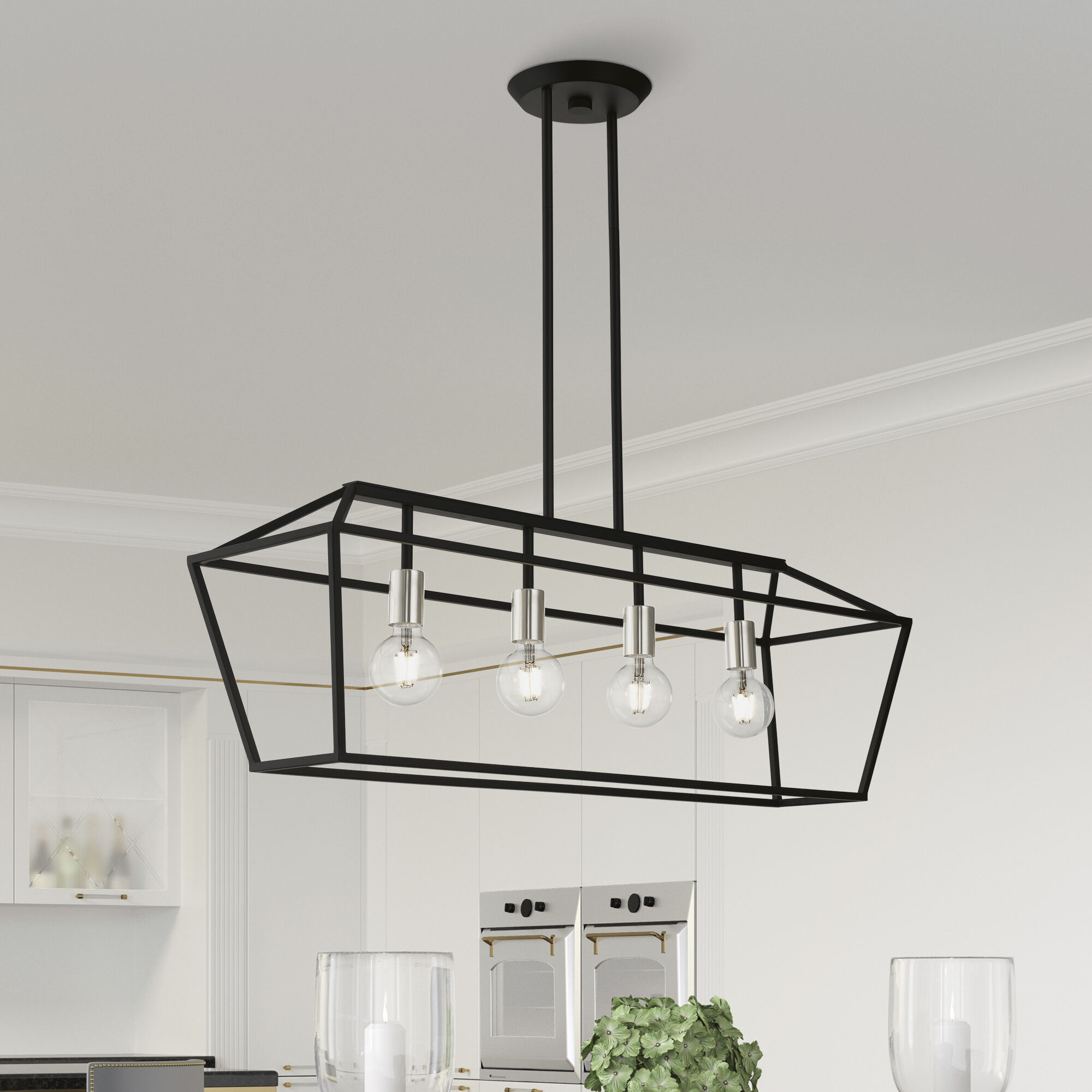 Devone 4 Light 38 inch Black with Brushed Nickel Accents Linear Chandelier Ceiling Light