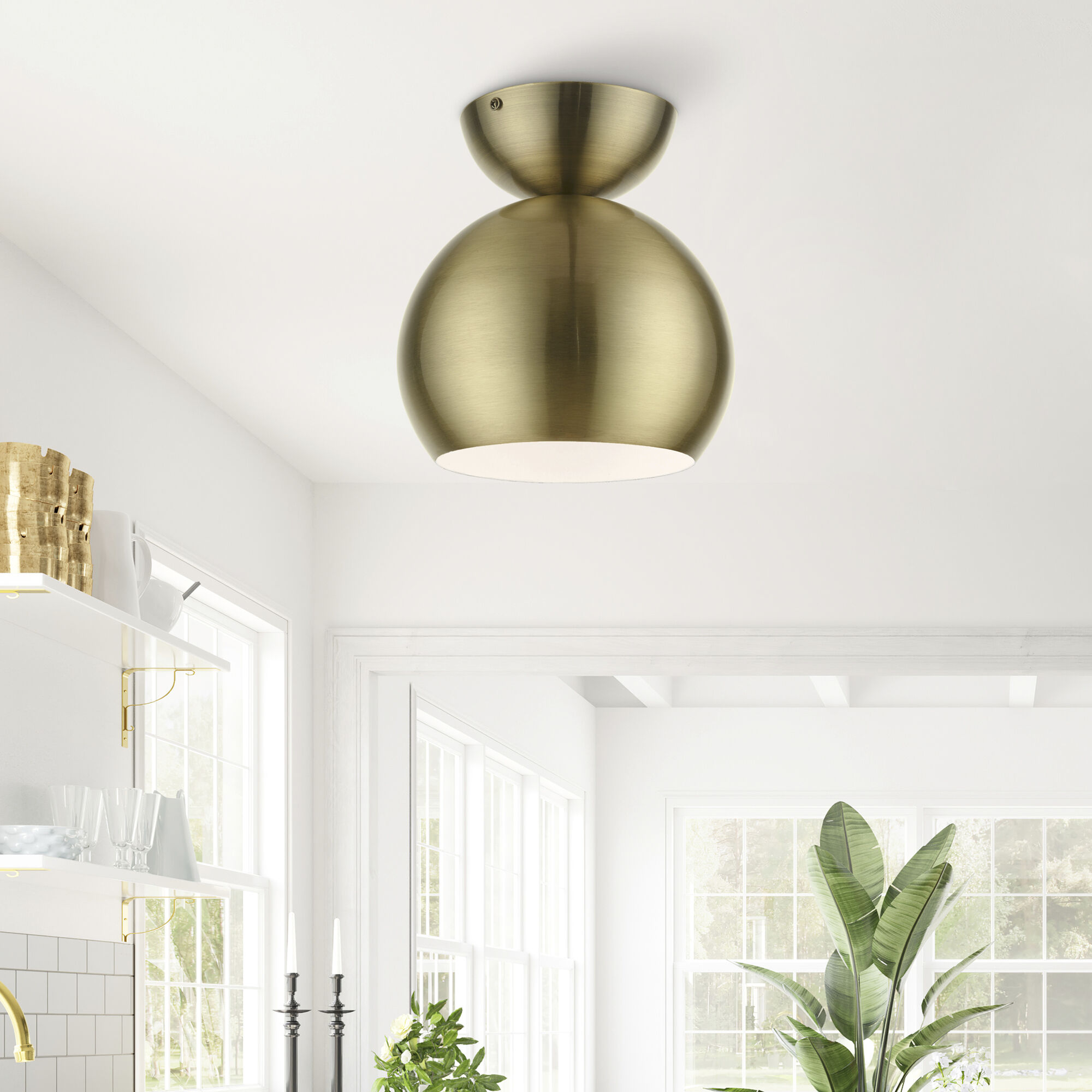 Stockton 1 Light 8 inch Antique Brass Semi-Flush Ceiling Light, Globe