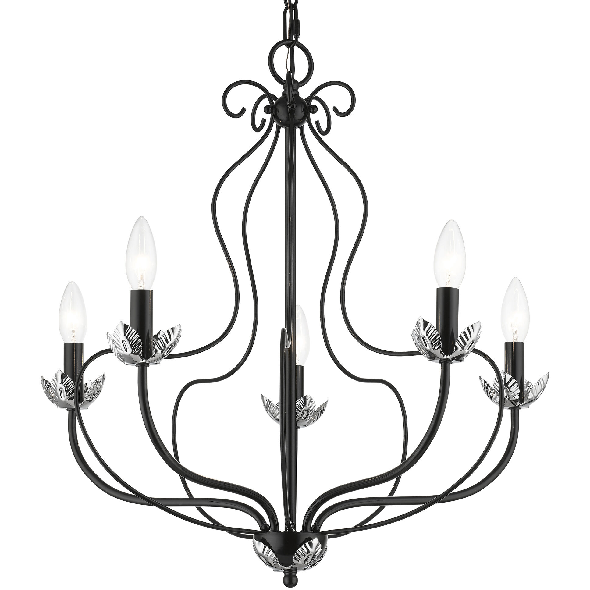 Katarina 5 Light 23 inch Shiny Black with Polished Chrome Accents Chandelier Ceiling Light