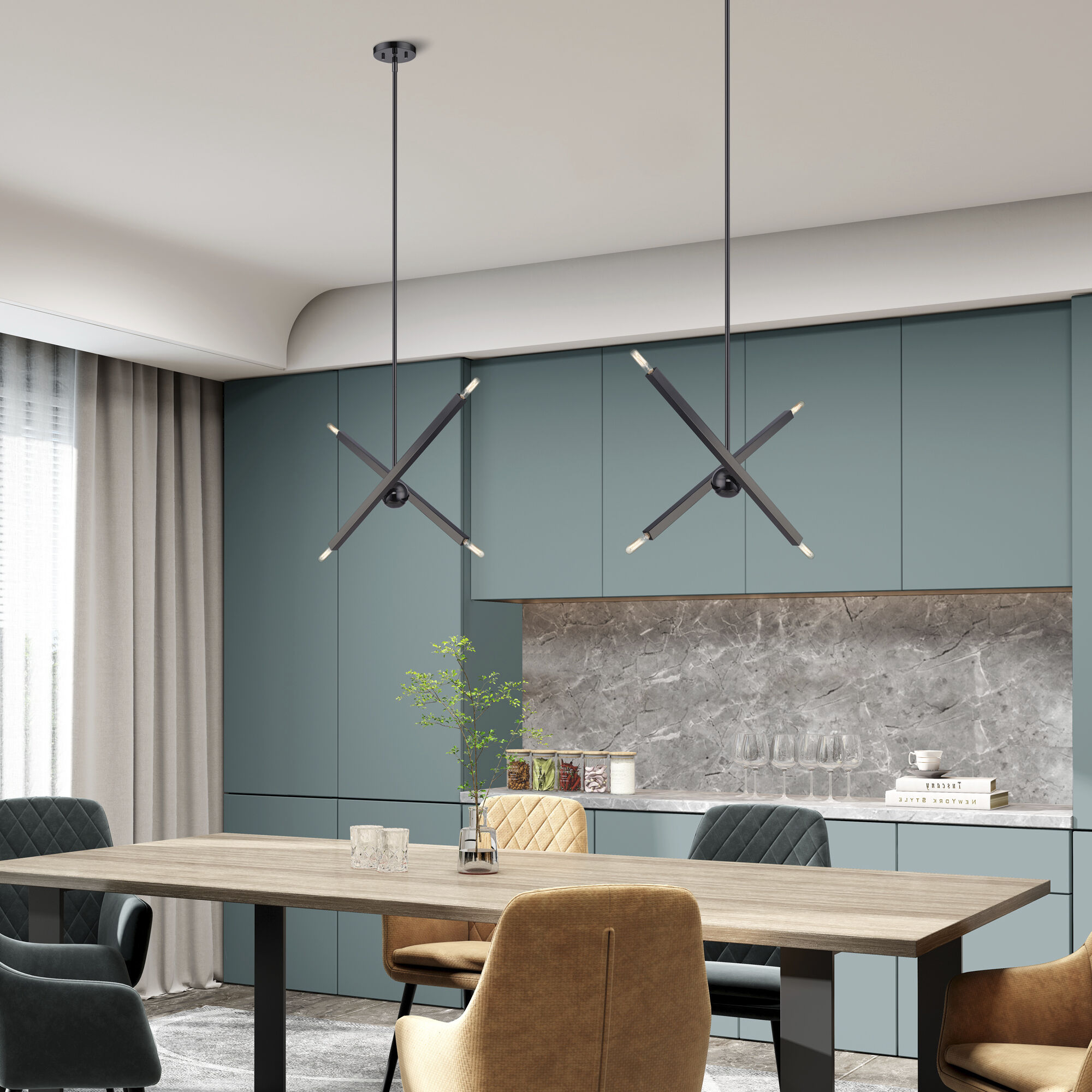 Monaco 4 Light 28 inch Black Chrome Linear Chandelier Ceiling Light