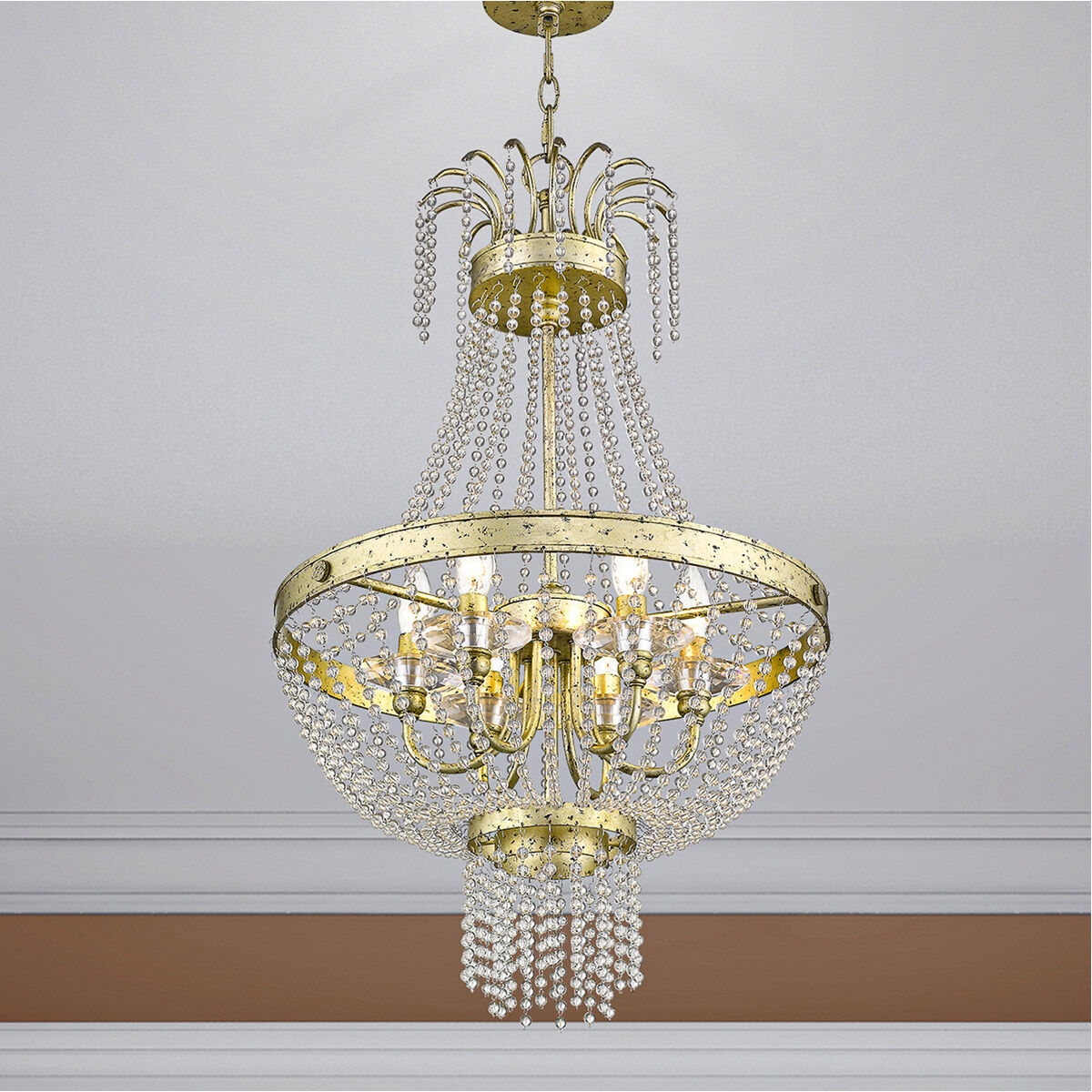 Valentina 6 Light 18 inch Hand Applied Winter Gold Pendant Ceiling Light