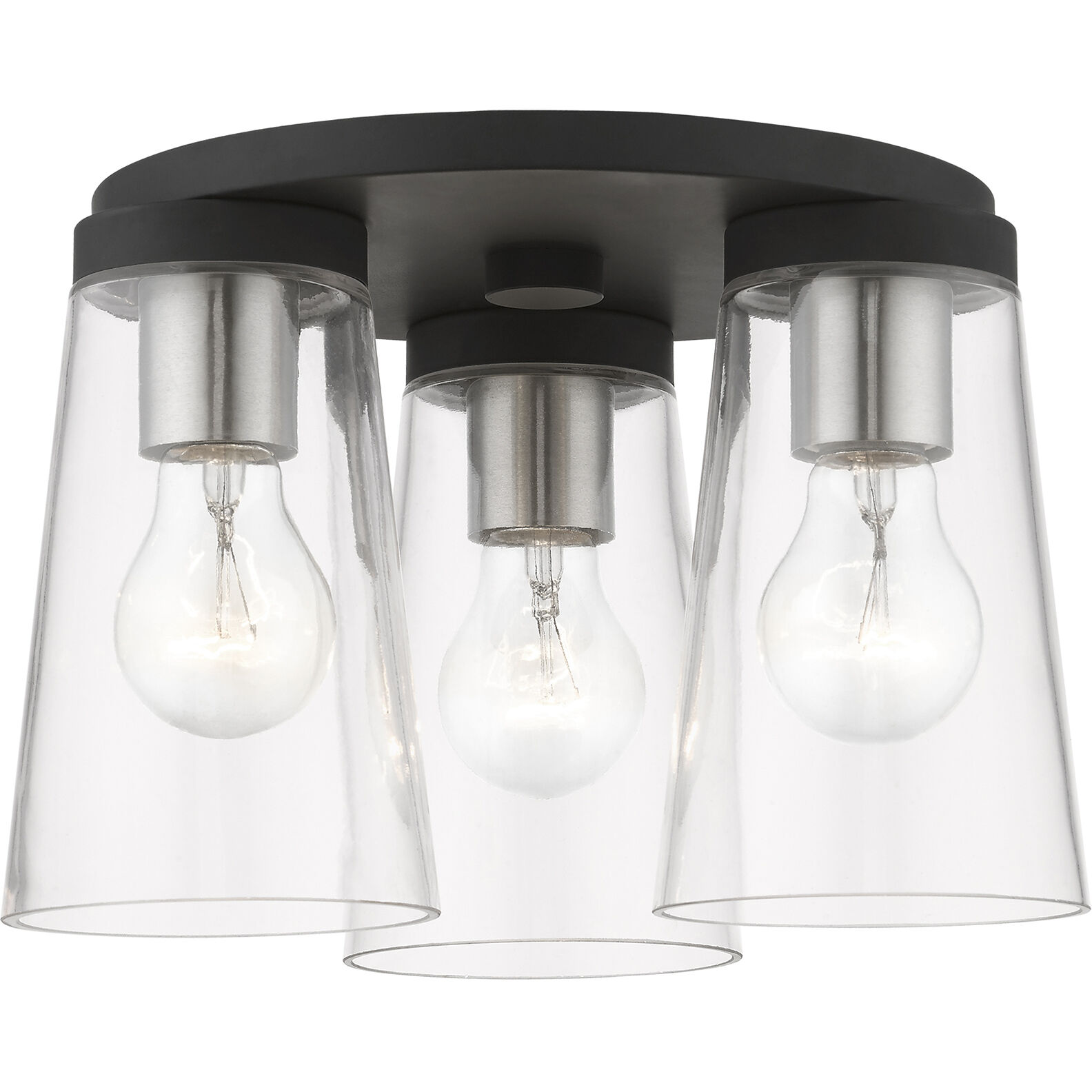 Cityview 3 Light 11 inch Black with Brushed Nickel Accents Flush Mount Ceiling Light, Large