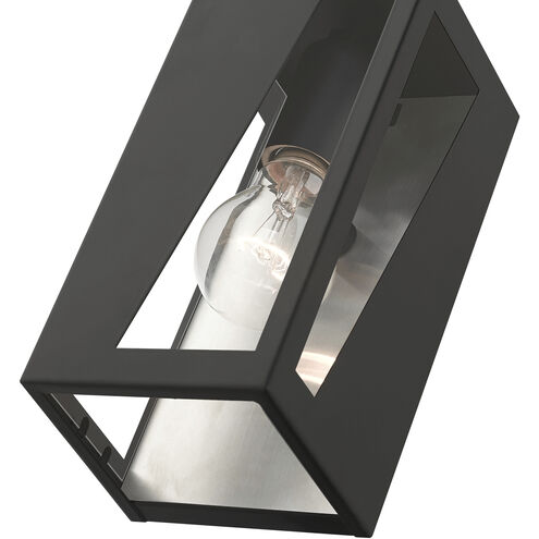 Forsyth 1 Light 8.5 inch Black with Brushed Nickel Stainless Steel Outdoor Wall Lantern, Small