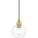 Downtown 1 Light 7 inch Satin Brass Mini Pendant Ceiling Light, Sphere