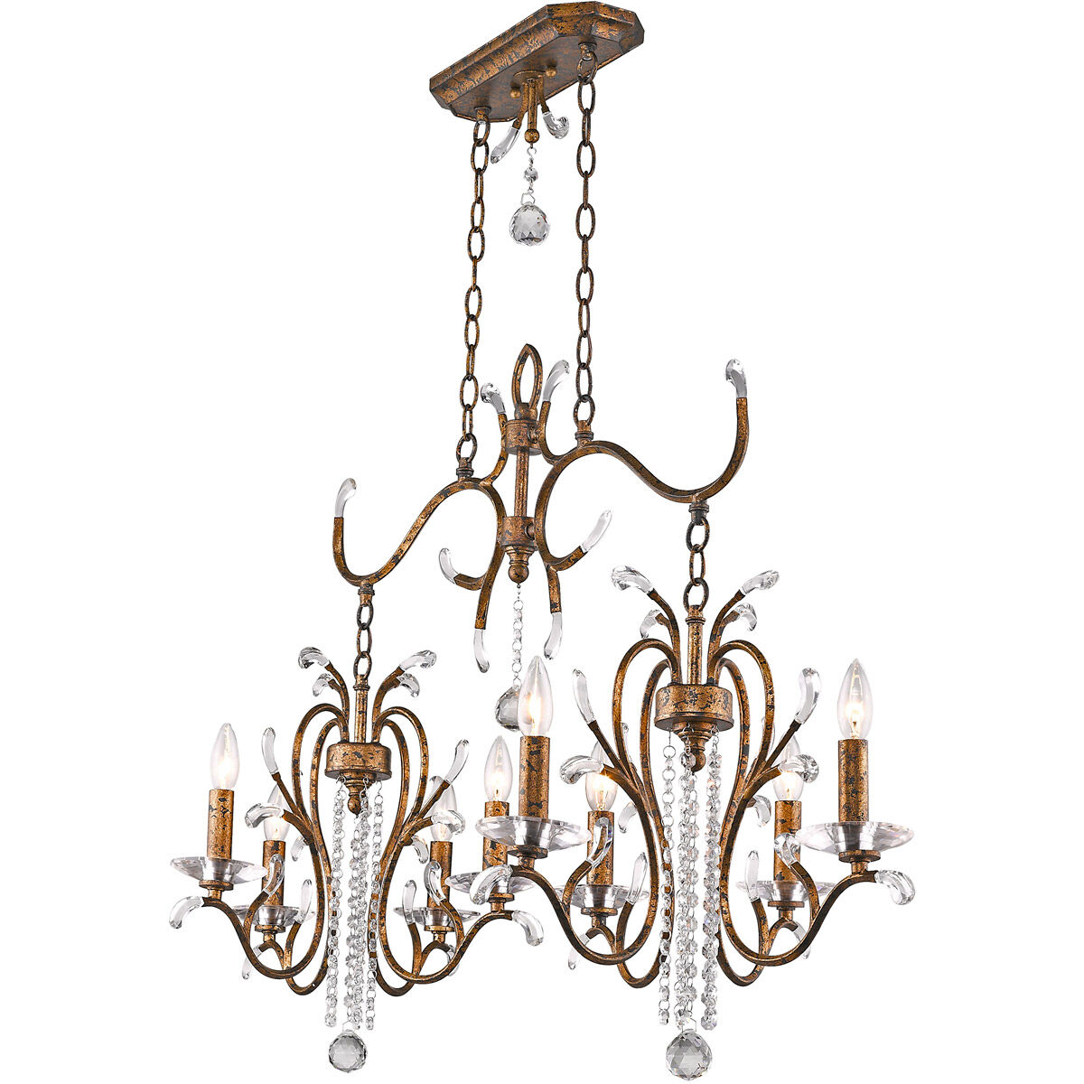 Serafina 8 Light 43 inch Hand Applied Venetian Golden Bronze Linear Chandelier Ceiling Light