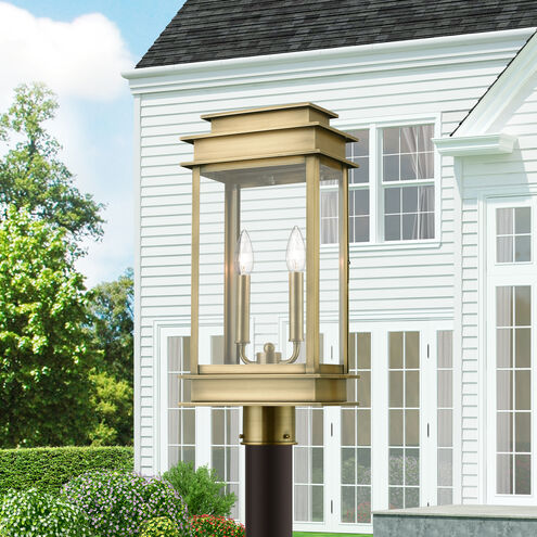 Princeton 2 Light 21 inch Antique Brass with Polished Chrome Outdoor Post Top Lantern, Large