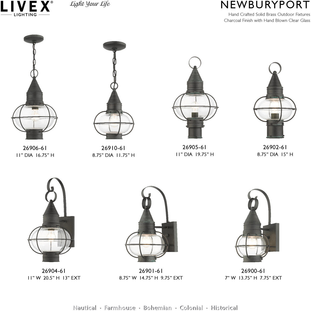 Newburyport 1 Light 11 inch Charcoal Outdoor Pendant Lantern