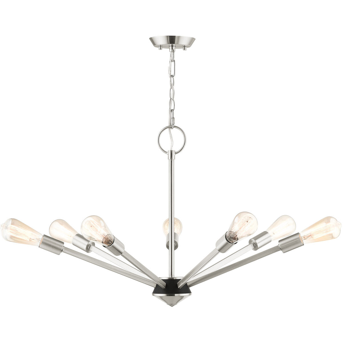 Prague 7 Light 29 inch Brushed Nickel with Black Accents Chandelier Ceiling Light