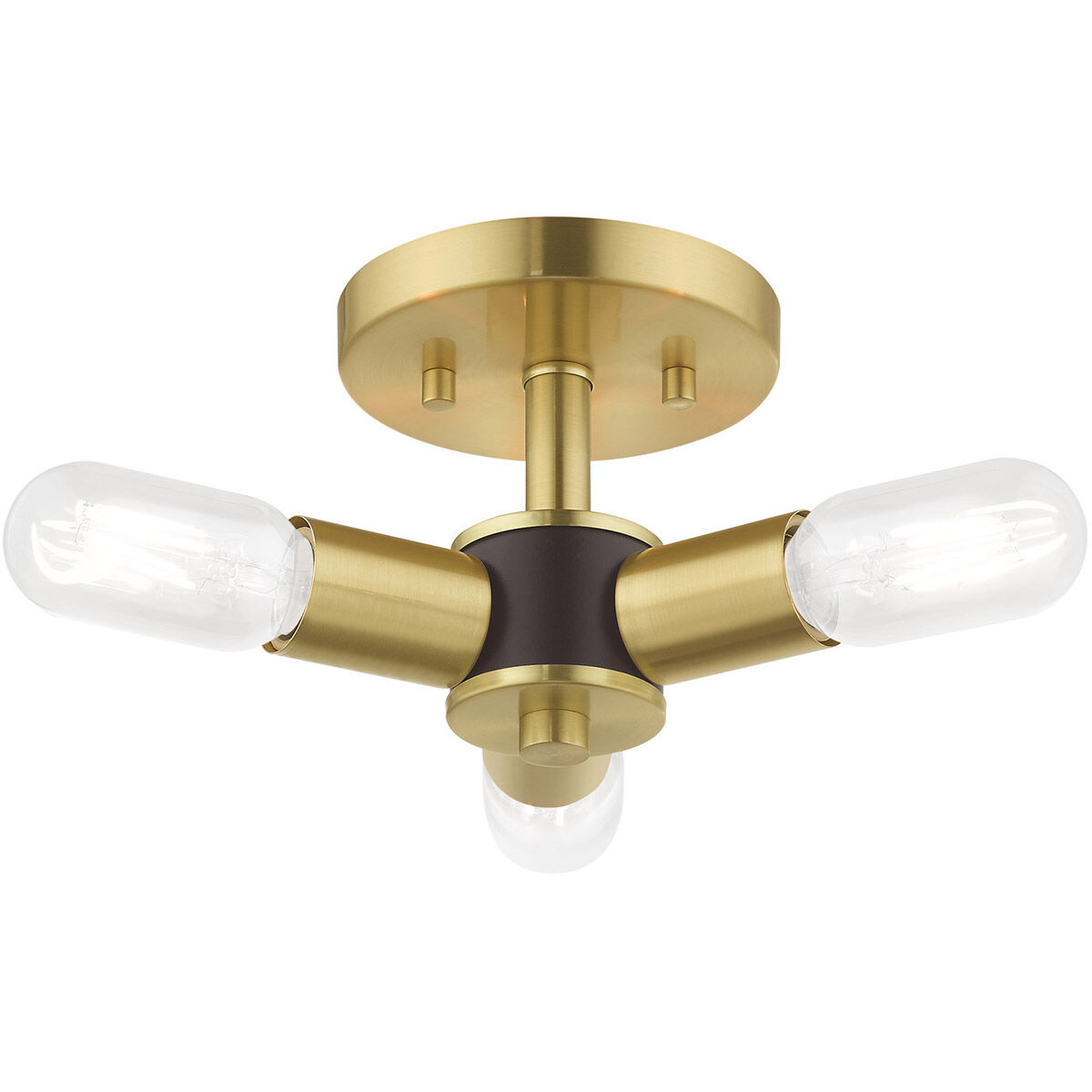Copenhagen 3 Light 14 inch Satin Brass Semi-Flush Mount Ceiling Light