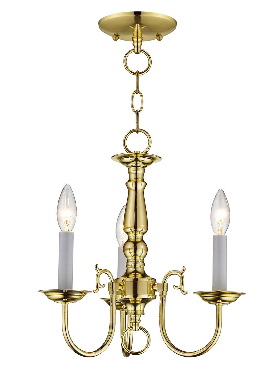 Williamsburgh 3 Light 14 inch Polished Brass Mini Chandelier Ceiling Light