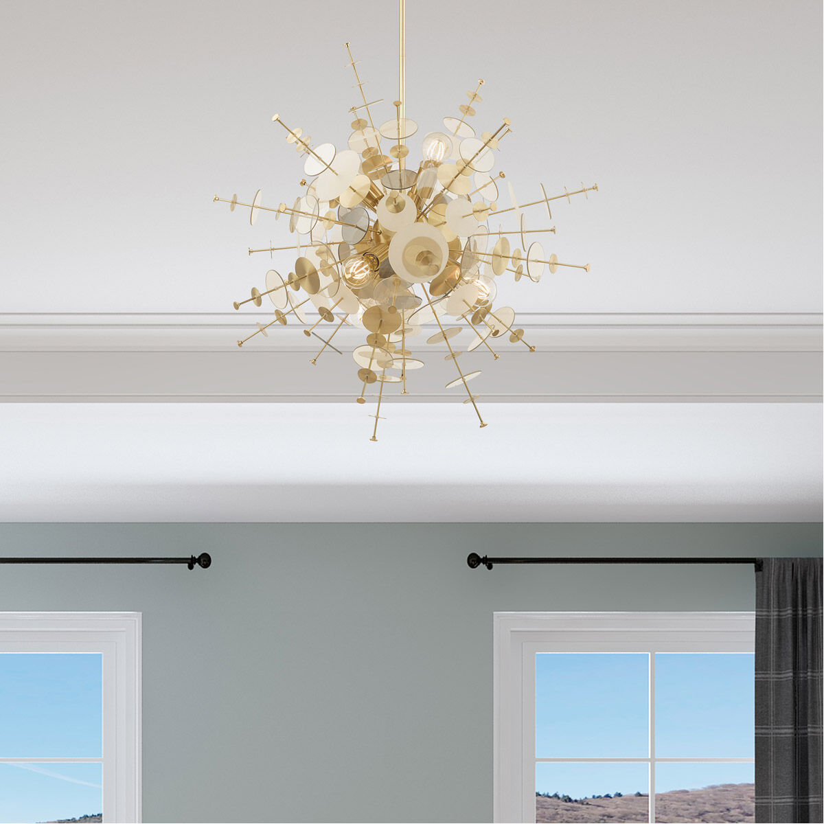 Circulo 6 Light 30 inch Satin Brass Pendant Chandelier Ceiling Light