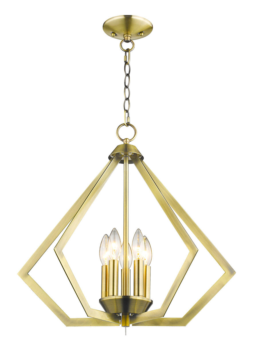 Prism 5 Light 20 inch Antique Brass Chandelier Ceiling Light