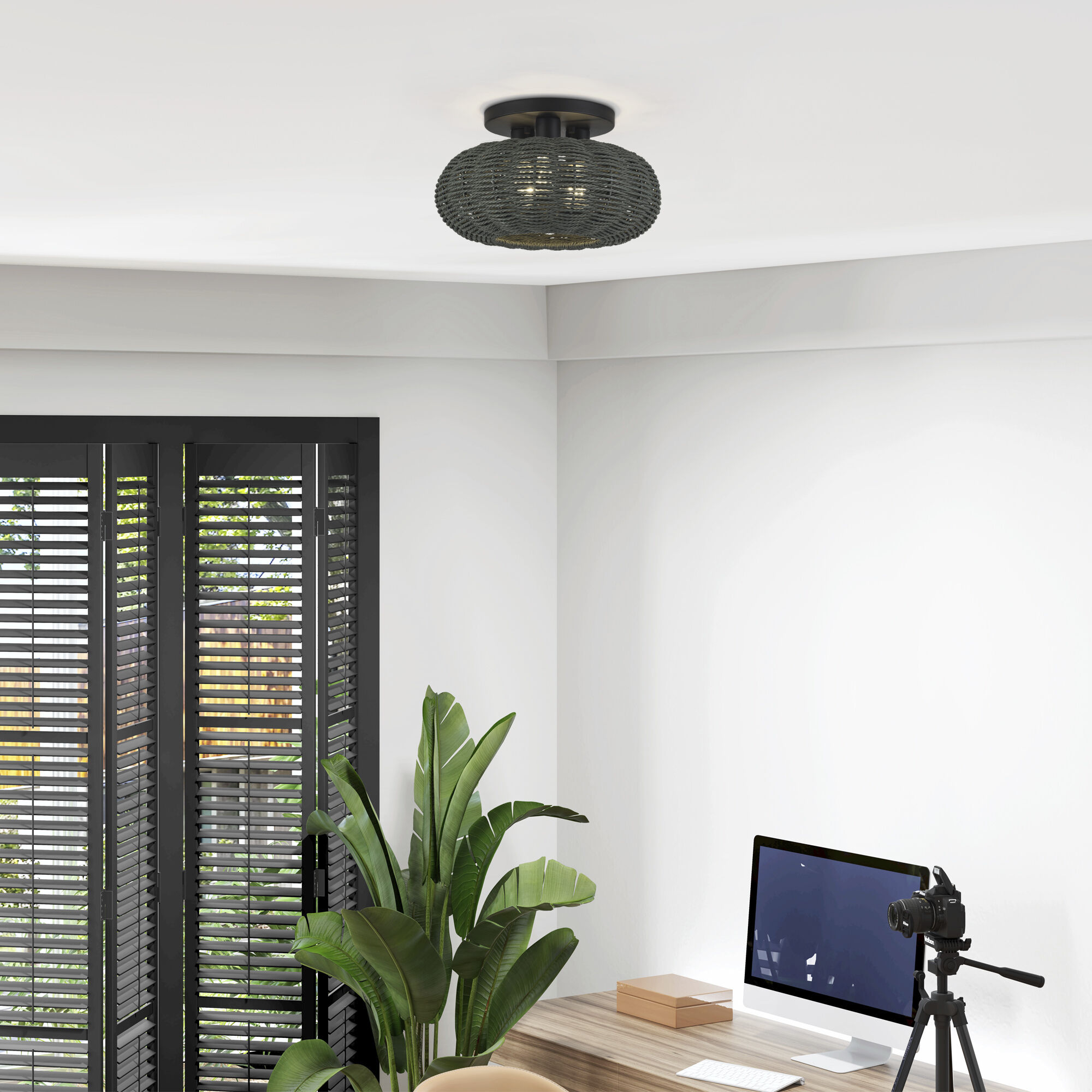 Deluna 3 Light 14 inch Black Semi Flush Mount Ceiling Light, Large