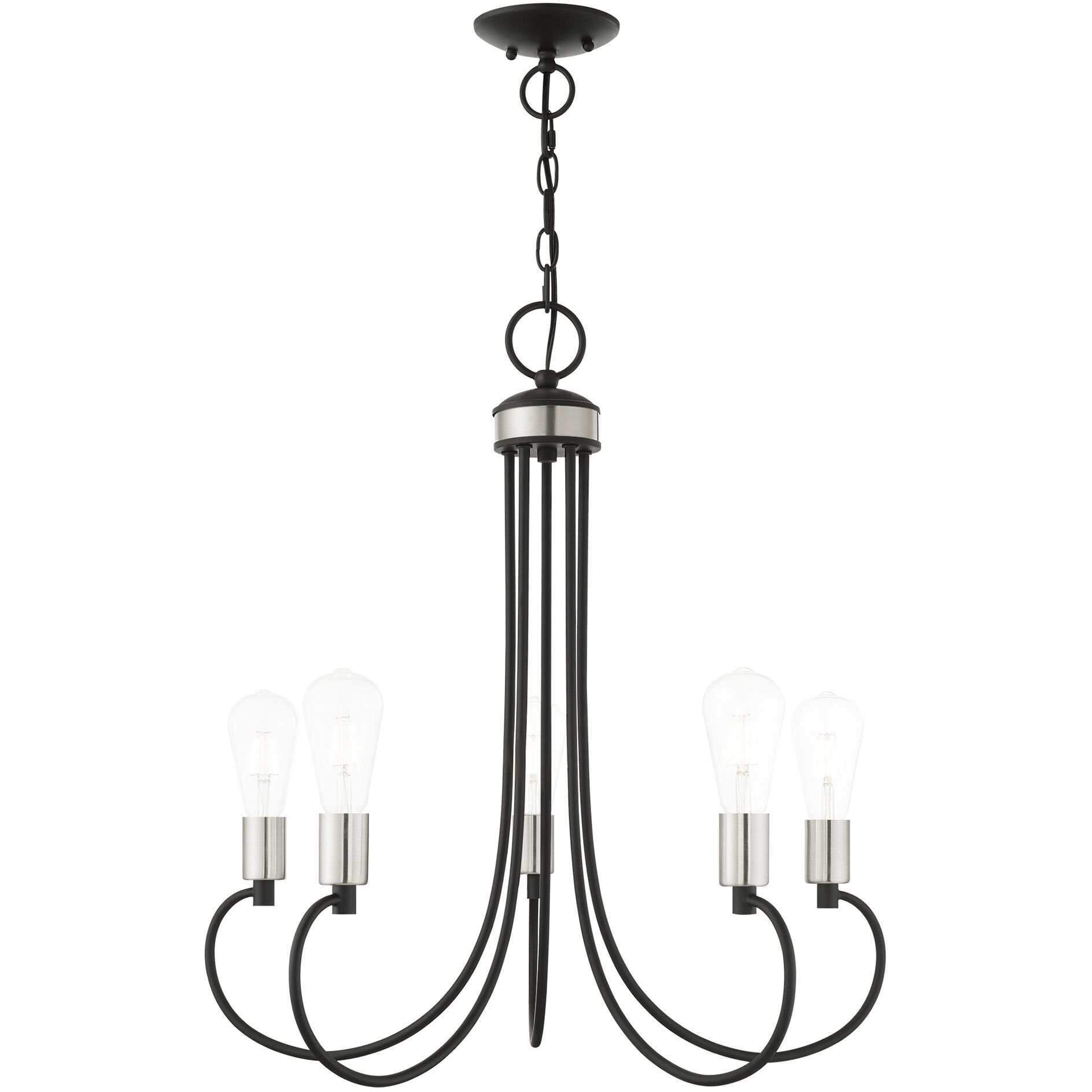 Bari 5 Light 25 inch Black with Brushed Nickel Accents Chandelier Ceiling Light