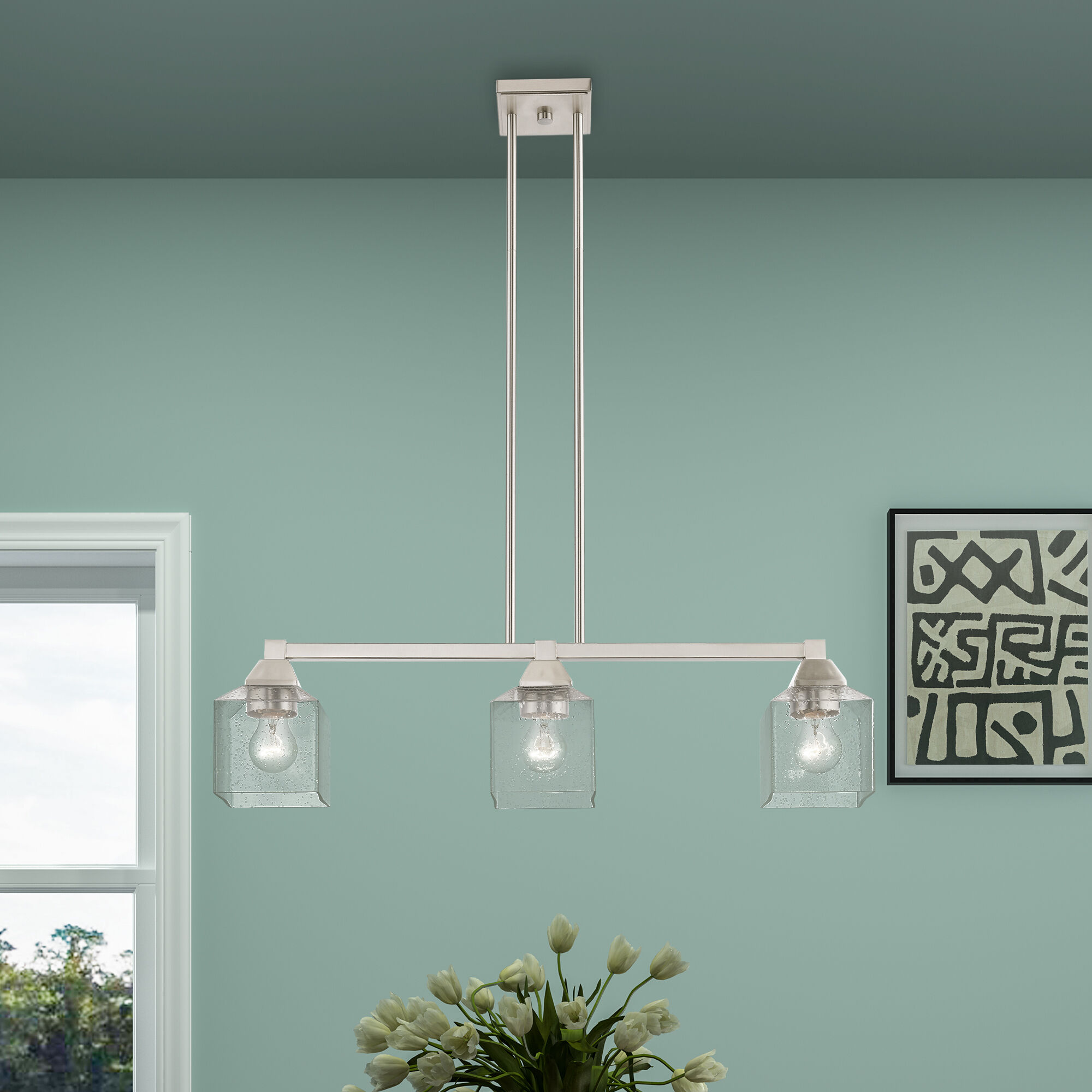 Aragon 3 Light 30 inch Brushed Nickel Linear Chandelier Ceiling Light