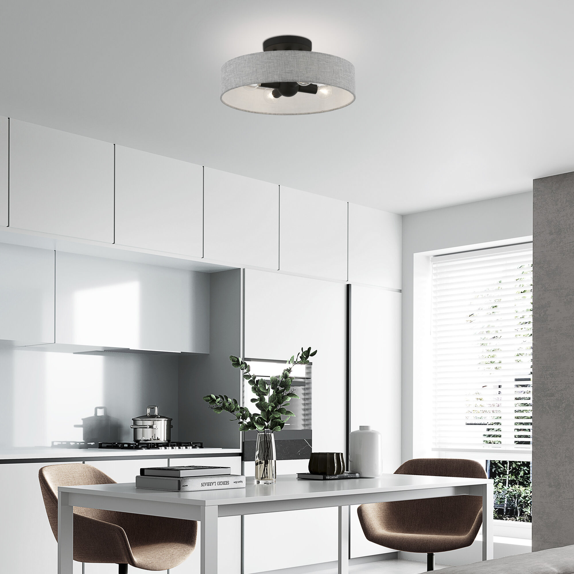 Elmhurst 4 Light 14 inch Black Semi-Flush Ceiling Light