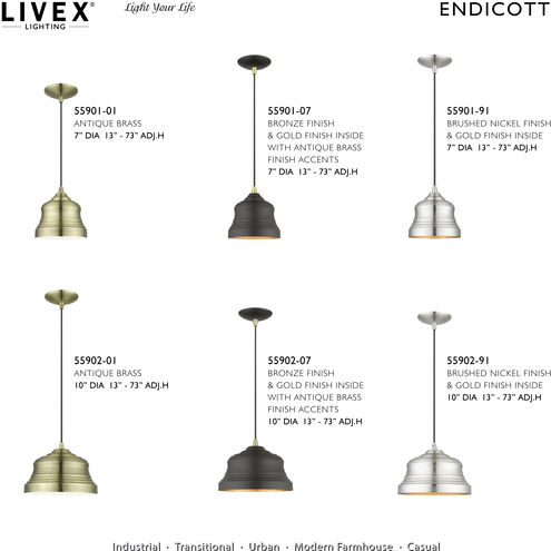 Endicott 1 Light 7 inch Bronze with Antique Brass Finish Accents Pendant Ceiling Light in Bronze with Antique Brass Accent