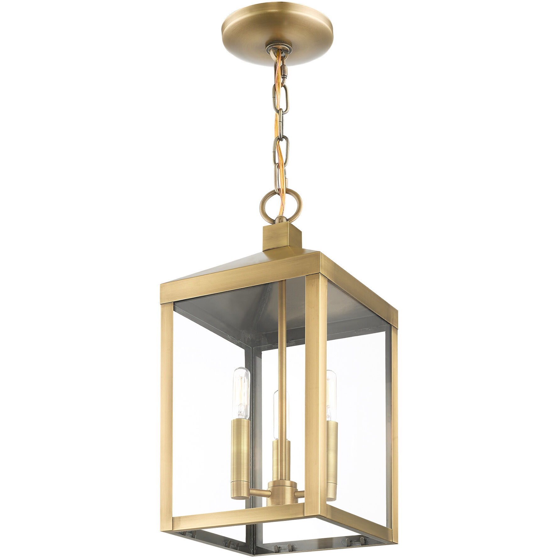Nyack 3 Light 8.25 inch Antique Brass Outdoor Pendant Lantern