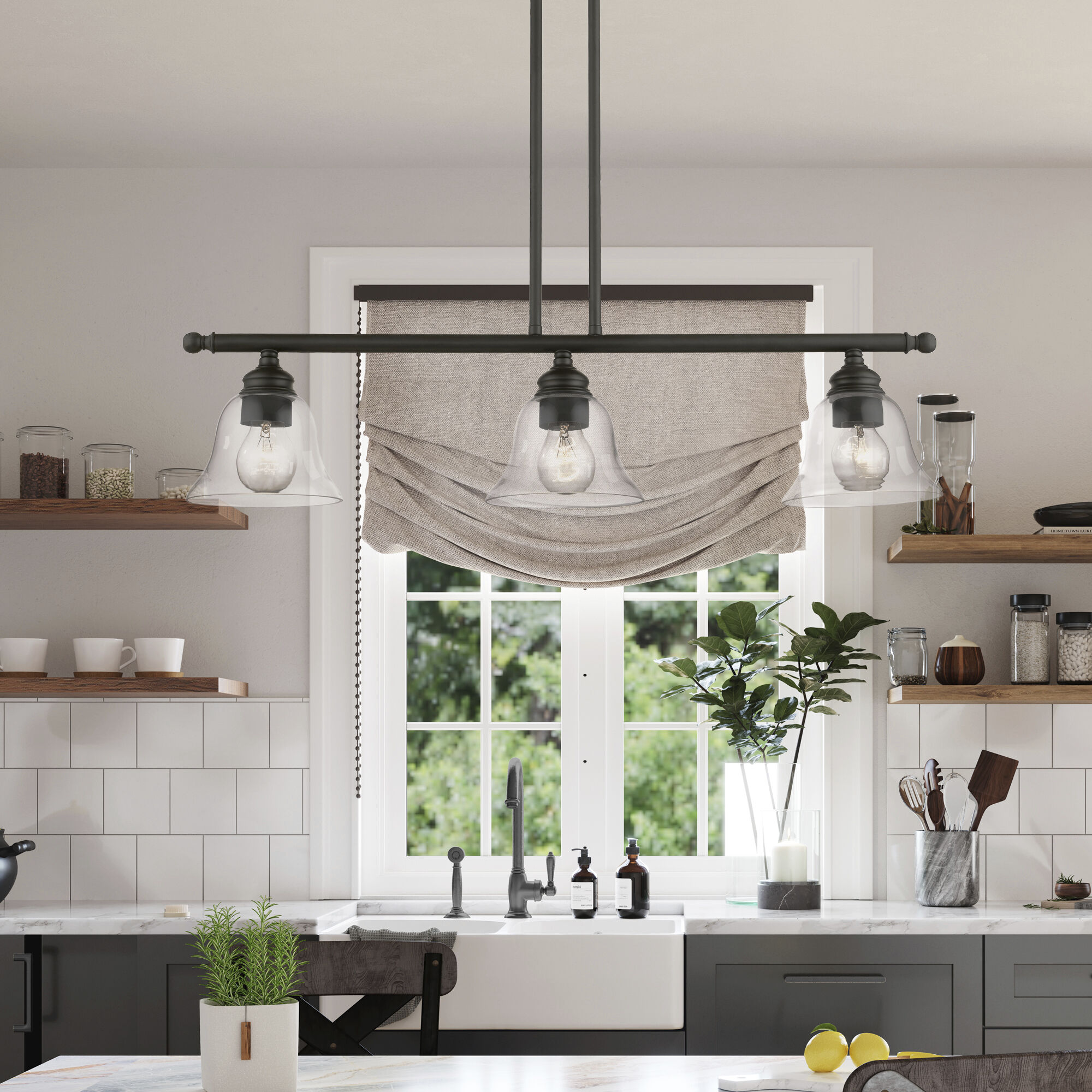 Moreland 3 Light 30 inch Black Linear Chandelier Ceiling Light