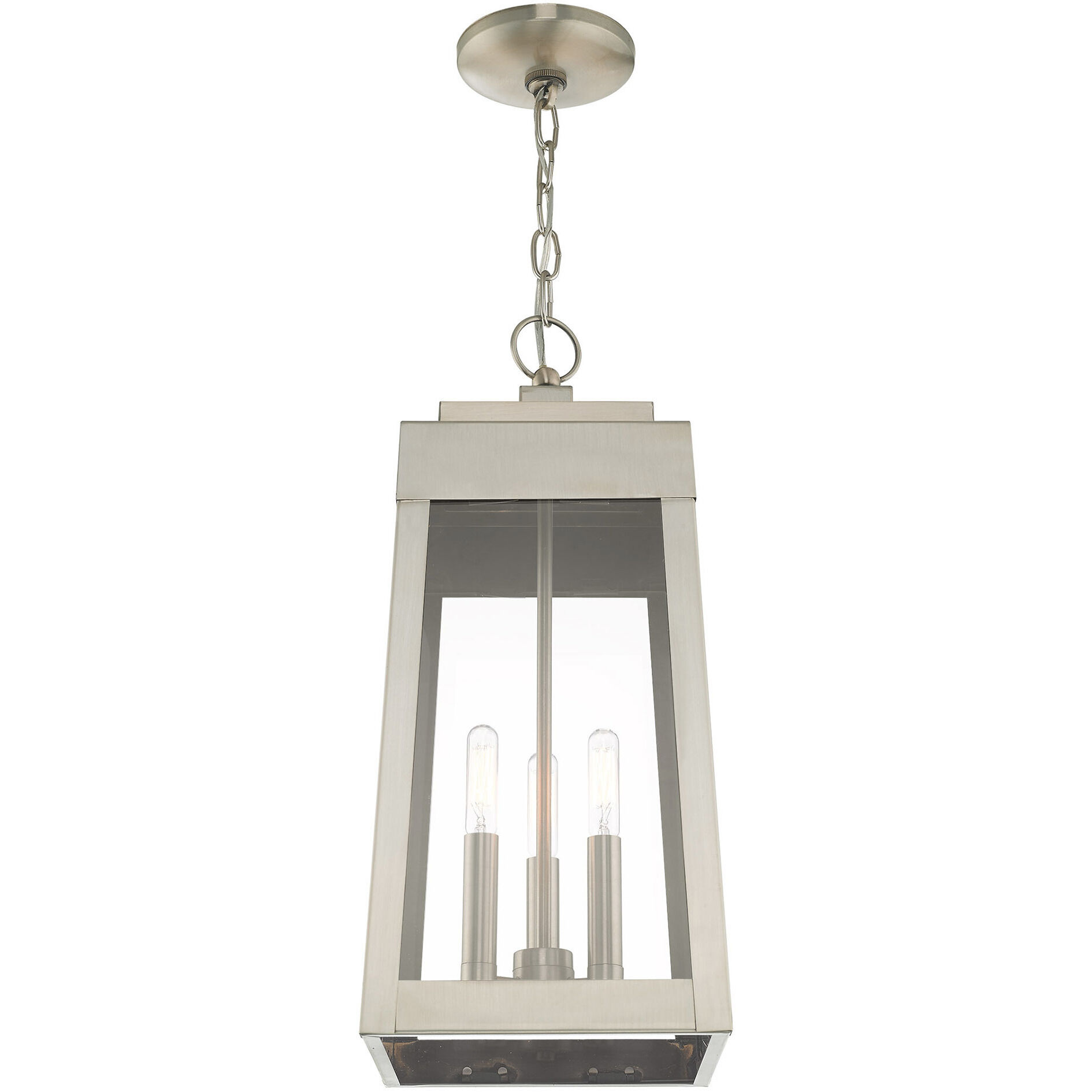 Oslo 3 Light 8 inch Brushed Nickel Outdoor Pendant Lantern