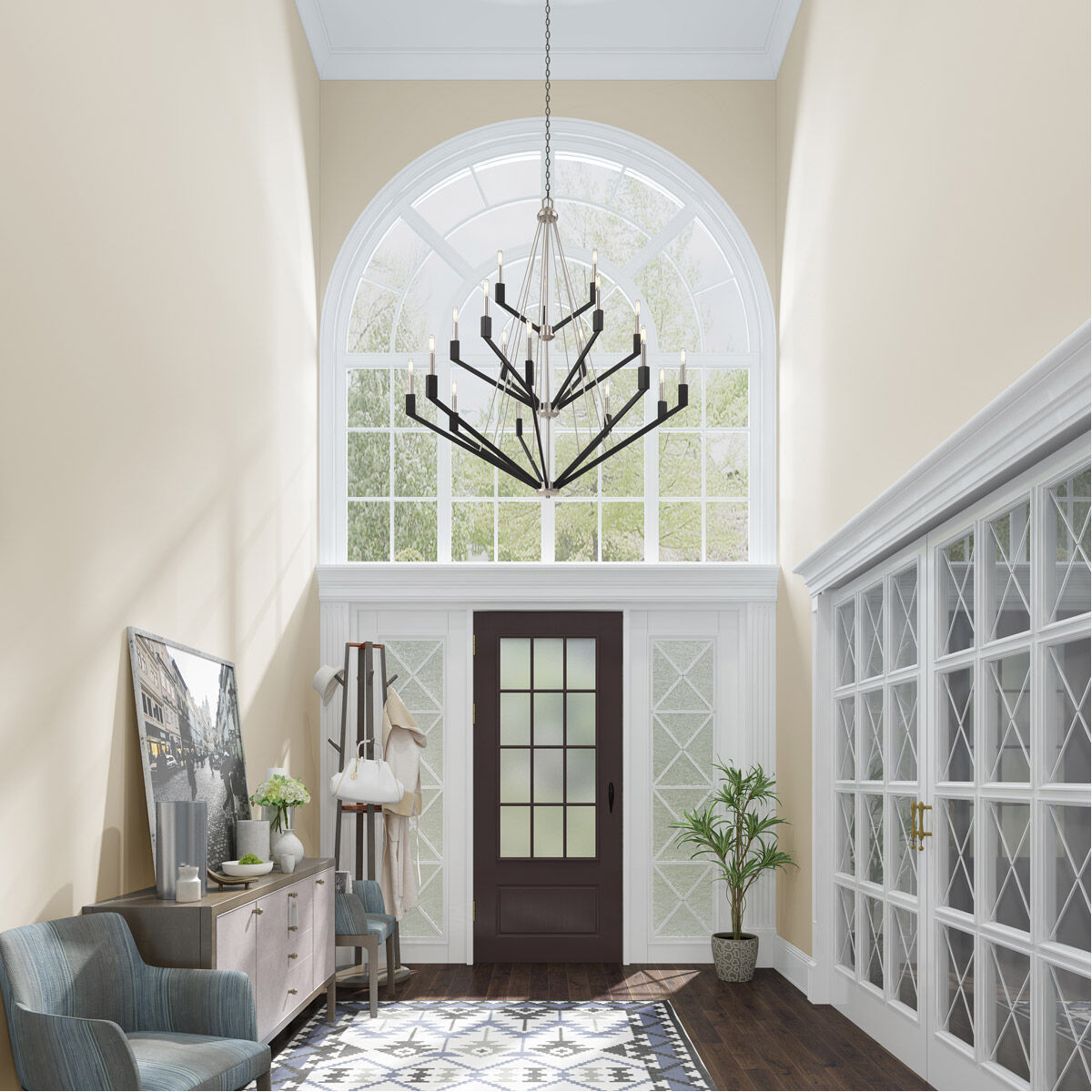 Beckett 18 Light 44 inch Brushed Nickel & Black Foyer Chandelier Ceiling Light