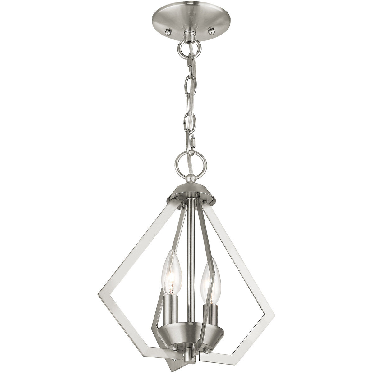 Prism 2 Light 11 inch Brushed Nickel Convertible Mini Chandelier/Ceiling Mount Ceiling Light