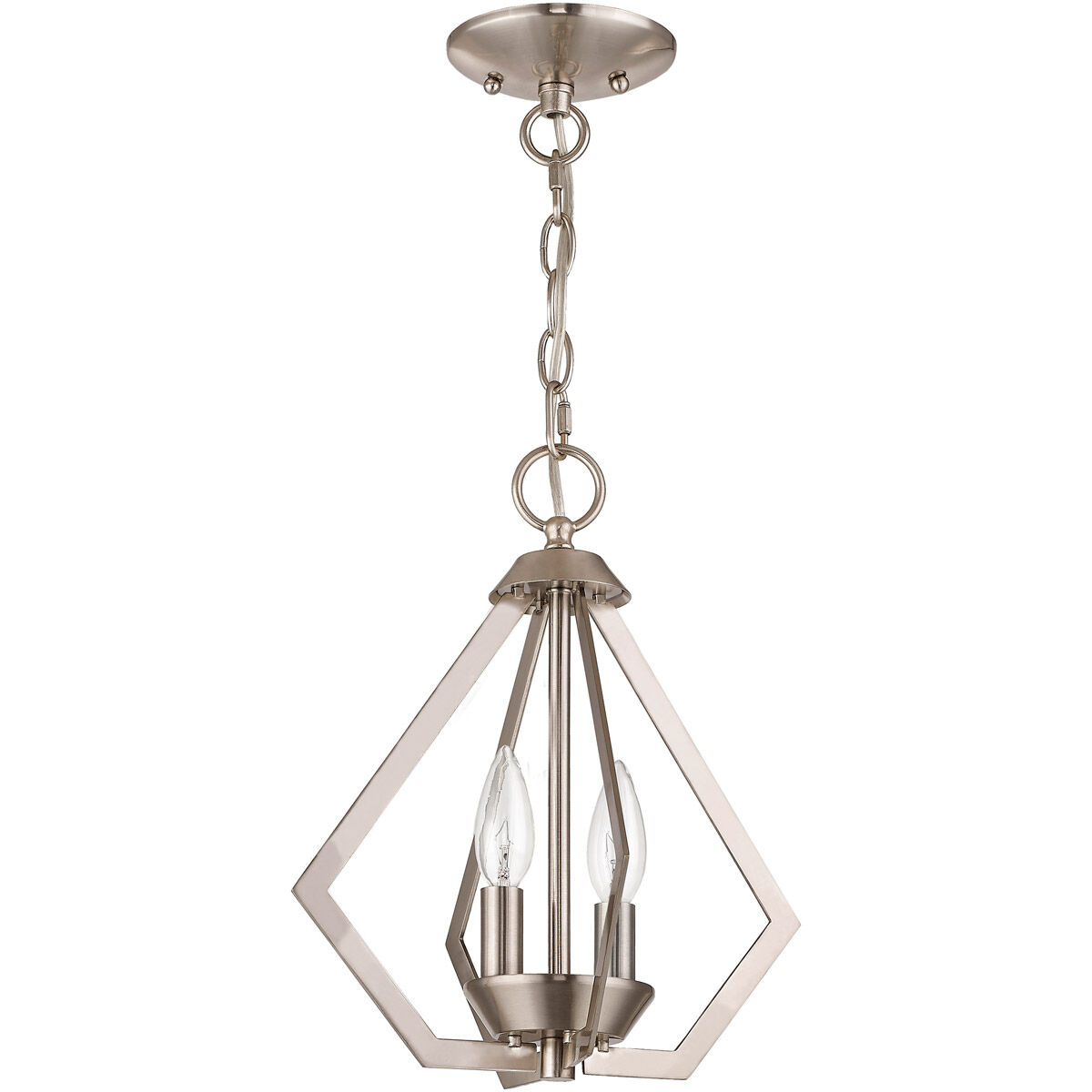 Prism 2 Light 11 inch Brushed Nickel Convertible Mini Chandelier/Ceiling Mount Ceiling Light
