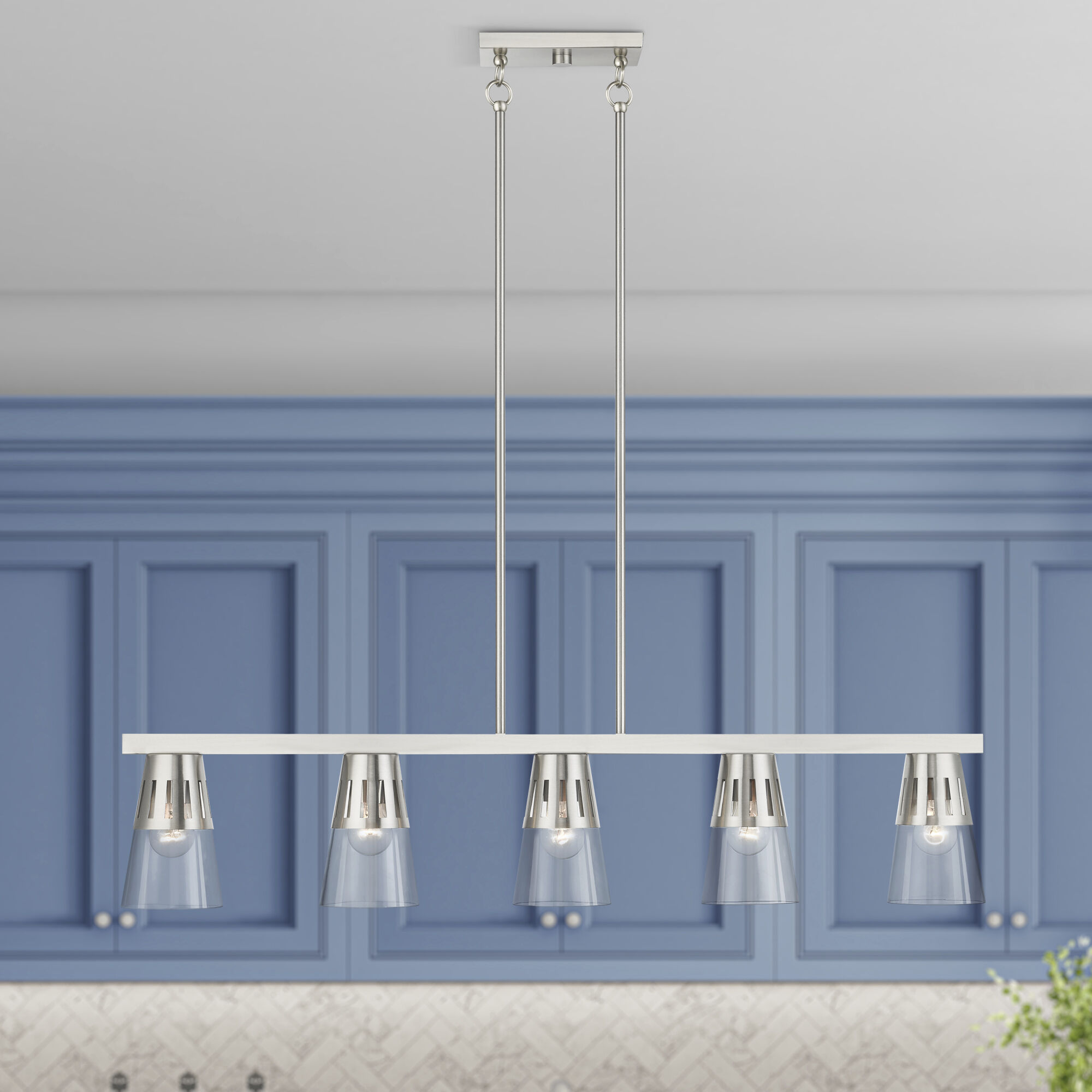 Bennington 5 Light 4.75 inch Brushed Nickel Large Linear Chandelier Ceiling Light