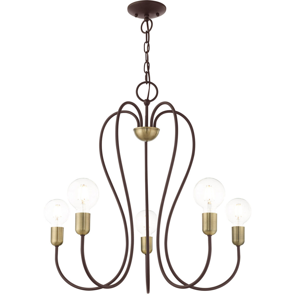 Lucerne 5 Light 24 inch Bronze with Antique Brass Accents Chandelier Ceiling Light