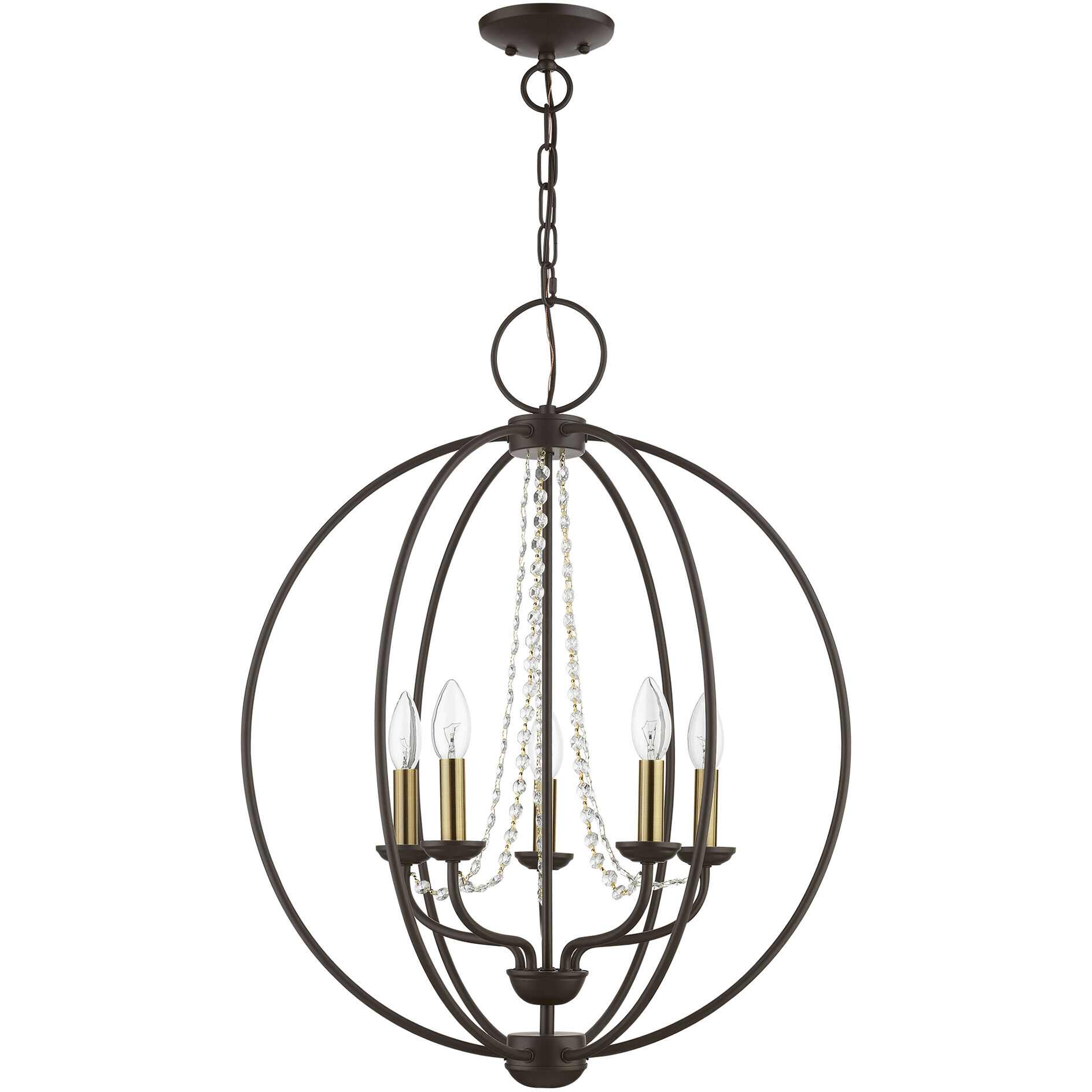 Arabella 5 Light 22 inch Bronze with Antique Brass Finish Candles Chandelier Ceiling Light, Globe