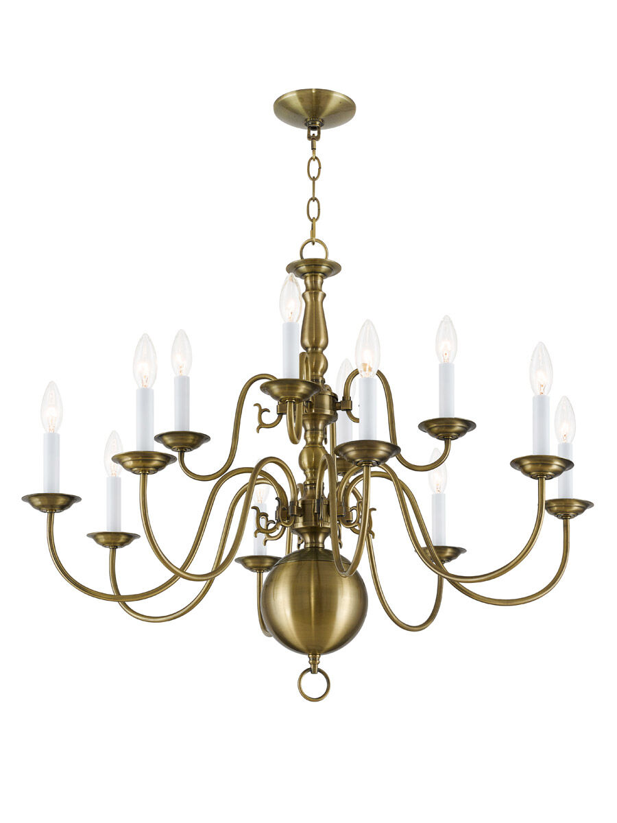 Williamsburgh 12 Light 32 inch Antique Brass Chandelier Ceiling Light