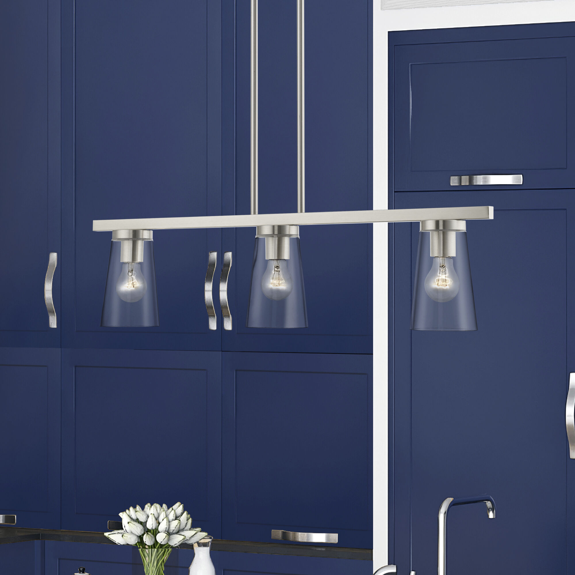 Cityview 3 Light 30 inch Brushed Nickel Linear Chandelier Ceiling Light