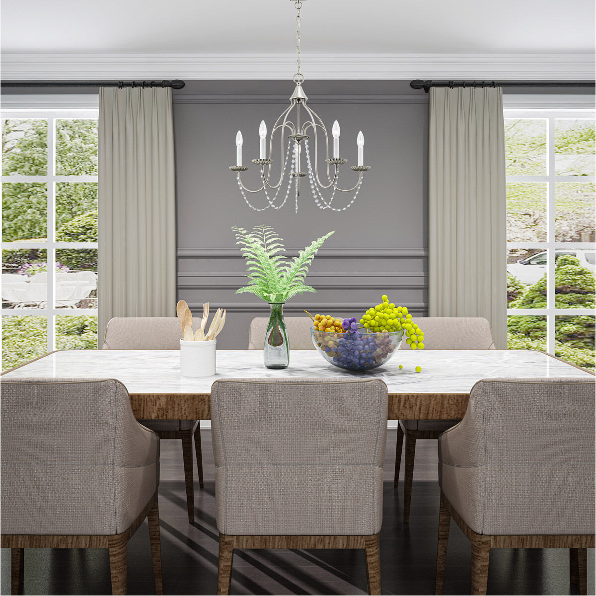 Alessia 5 Light 24 inch Brushed Nickel Chandelier Ceiling Light