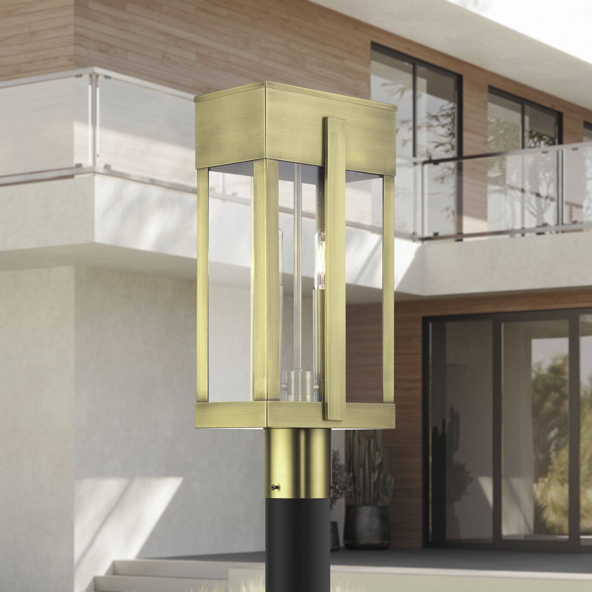 Berksford 2 Light 18.5 inch Antique Brass Outdoor Post Top Lantern