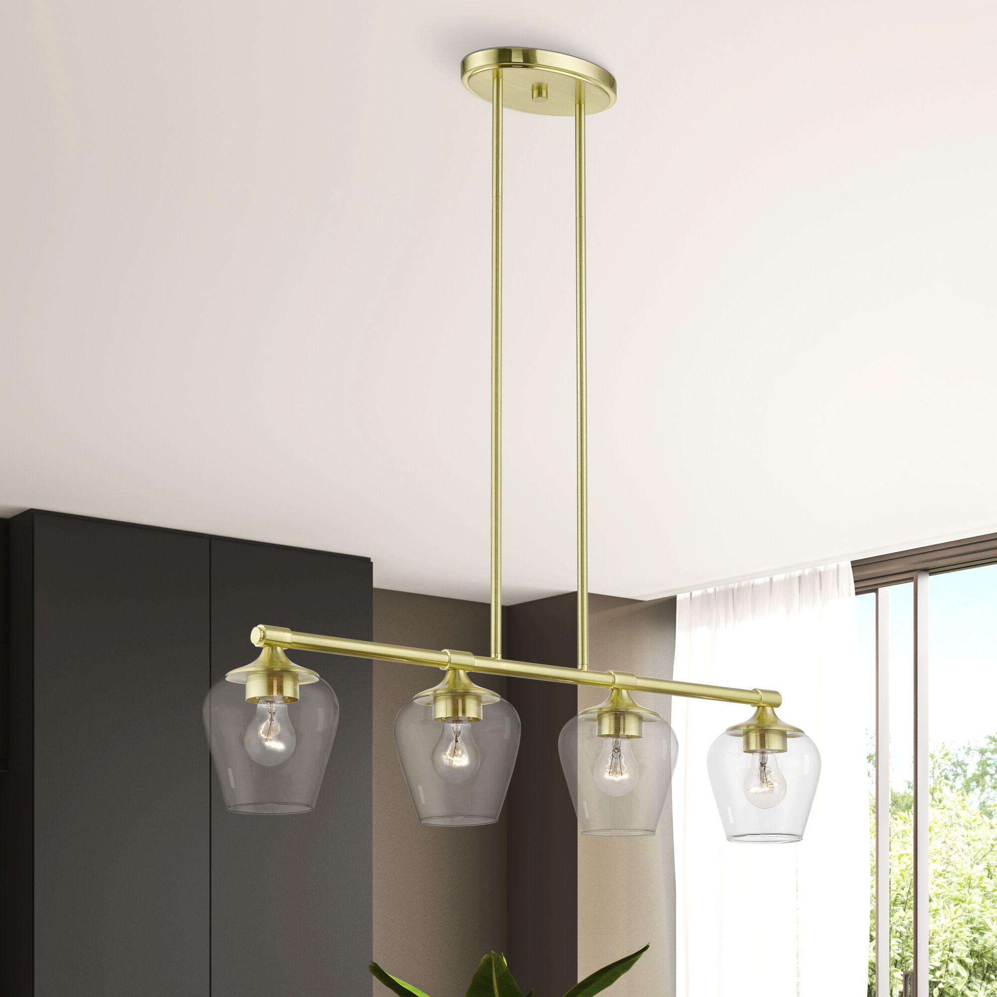 Willow 4 Light 36 inch Satin Brass Linear Chandelier Ceiling Light