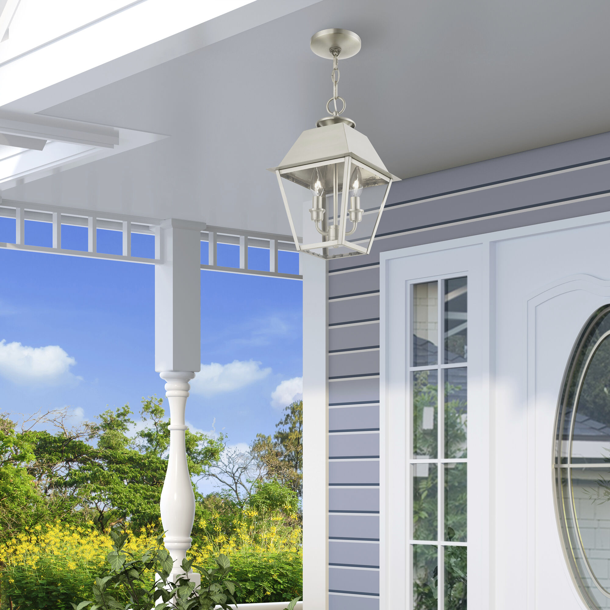 Wentworth 2 Light 9 inch Brushed Nickel Outdoor Pendant Lantern, Medium