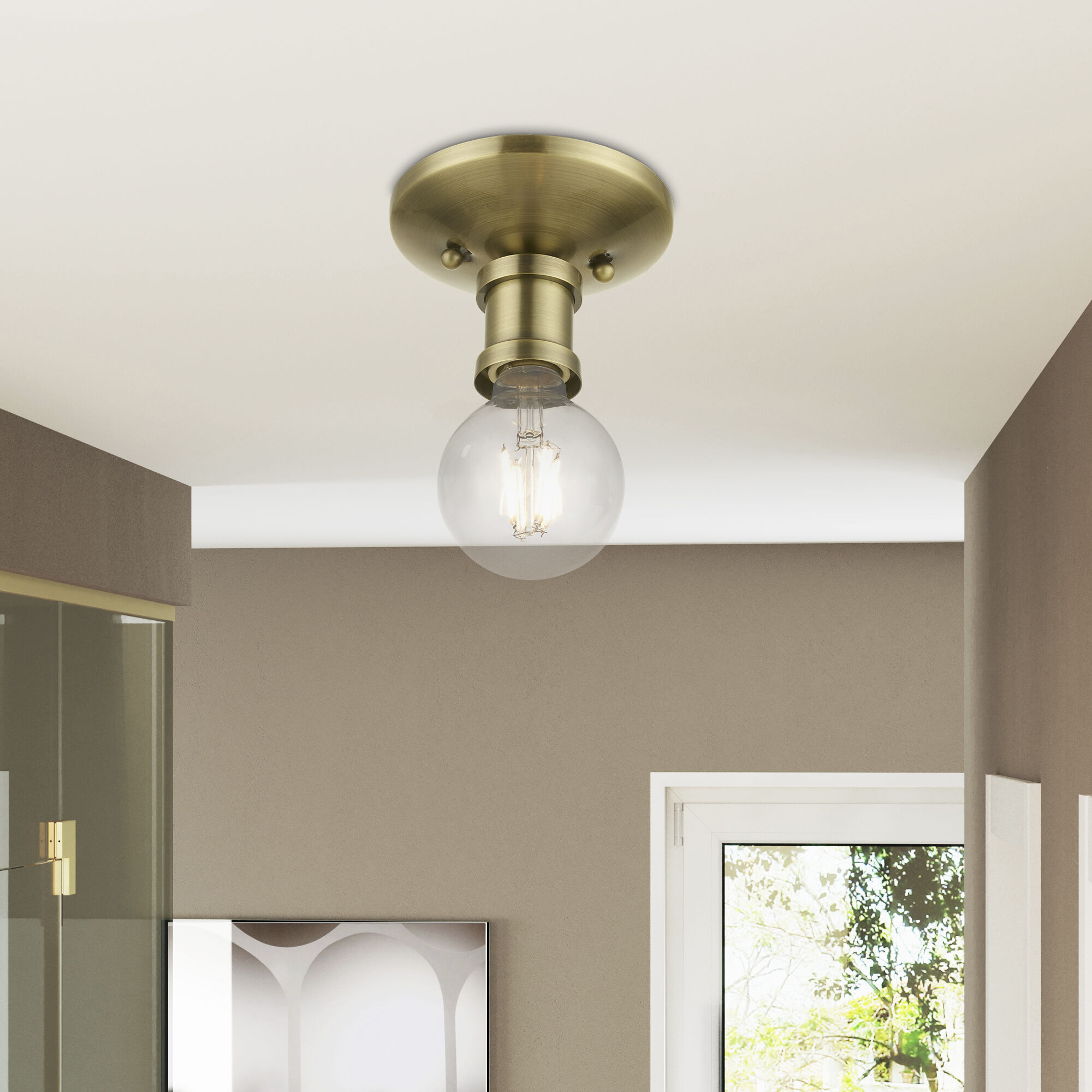 Lansdale 1 Light 5 inch Antique Brass Single Flush Mount Ceiling Light, Single