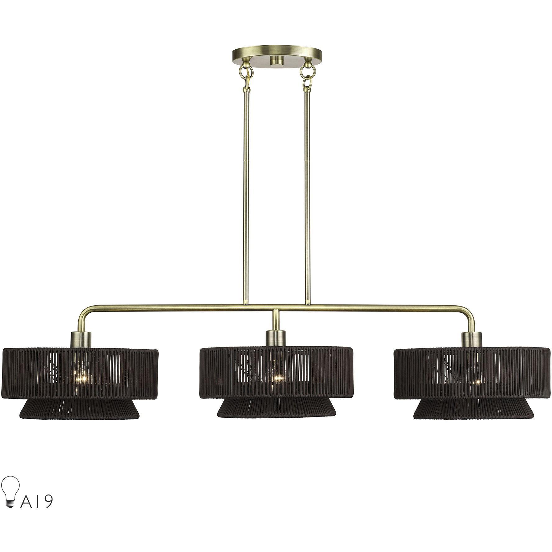 Florell 3 Light 47 inch Antique Brass Linear Chandelier Ceiling Light, Extra Large