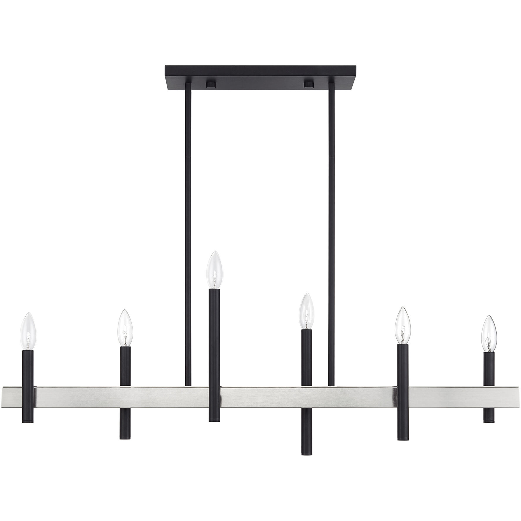 Denmark 6 Light 40 inch Black with Brushed Nickel Accents Linear Chandelier Ceiling Light
