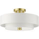 Meridian 3 Light 15 inch Satin Brass Semi Flush Ceiling Light